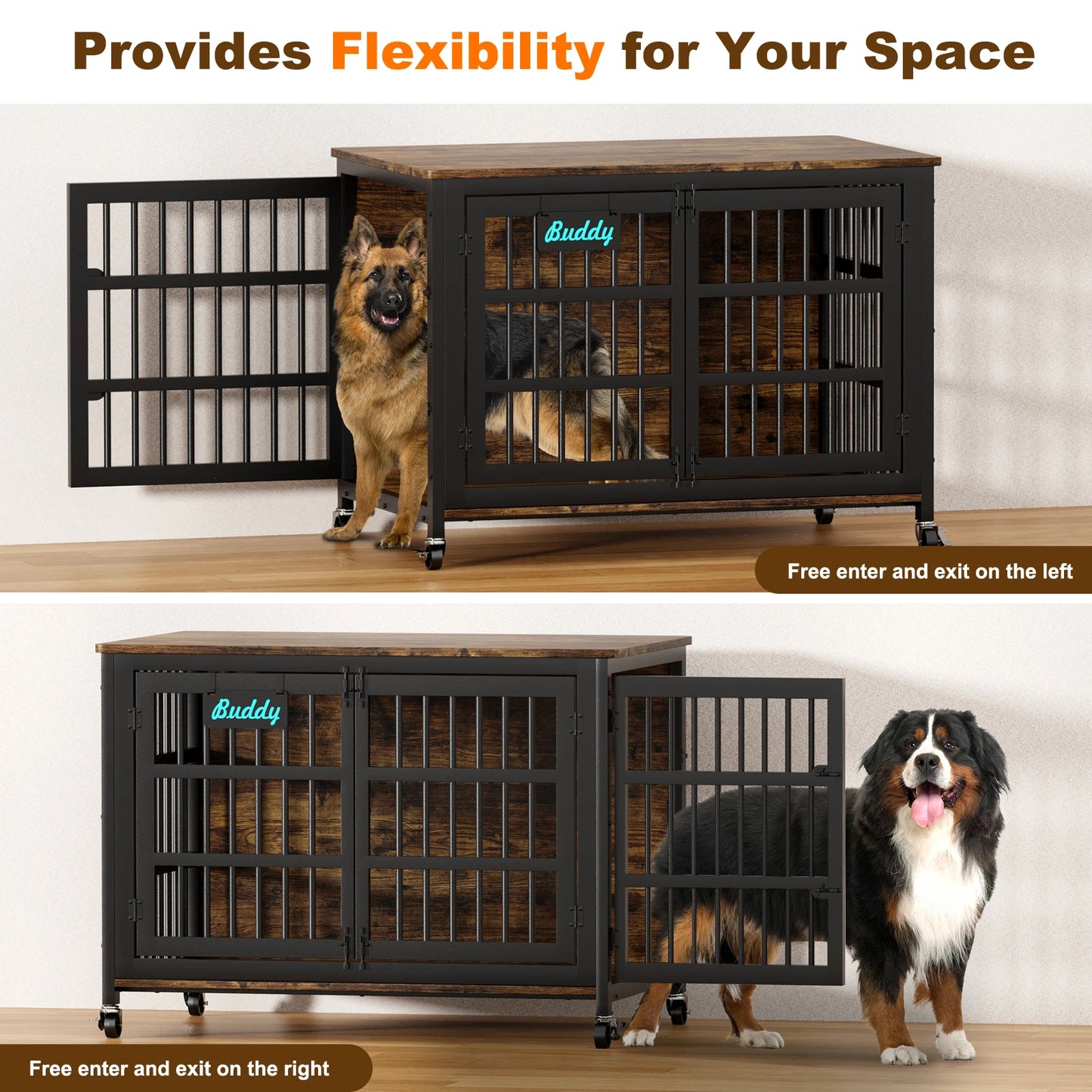 Casters Dog Crate Furniture Heavy Duty Kennel for Indoor Use