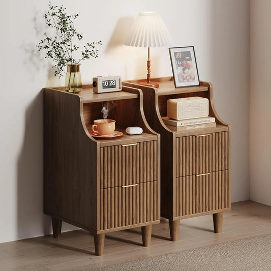 Frame Narrow Nightstand Set Of Two With Two Drawers