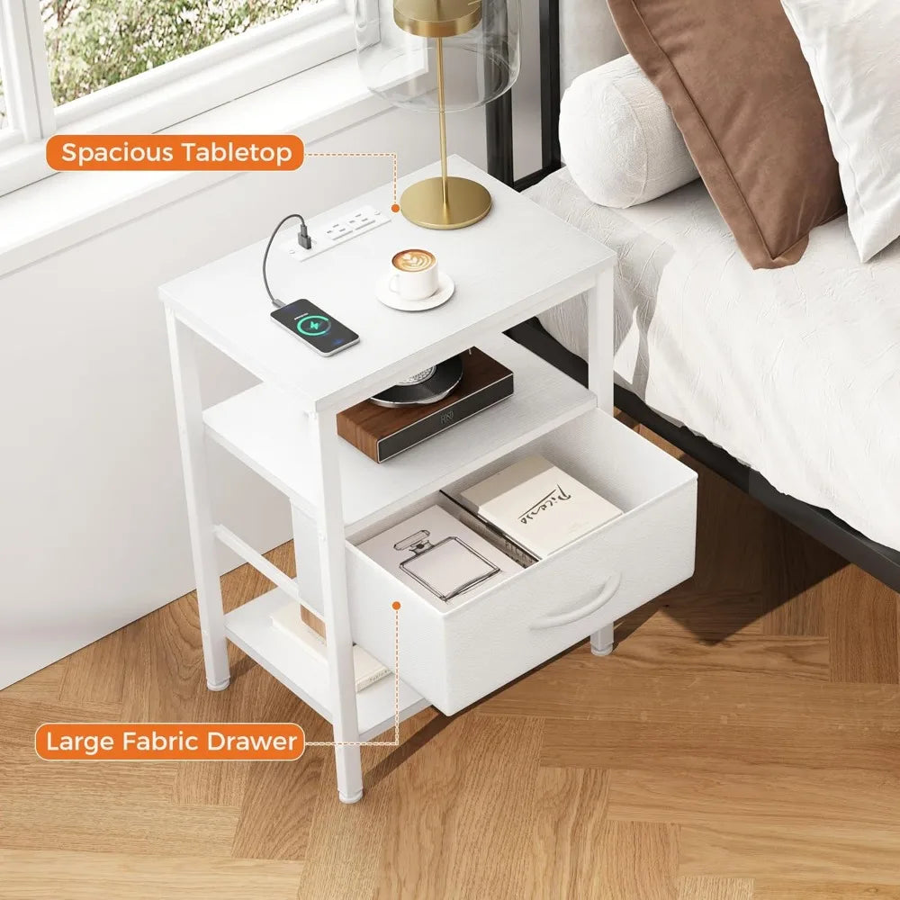 NBVCX Compact Nightstand With Charging Station And 3 Tier Organizer