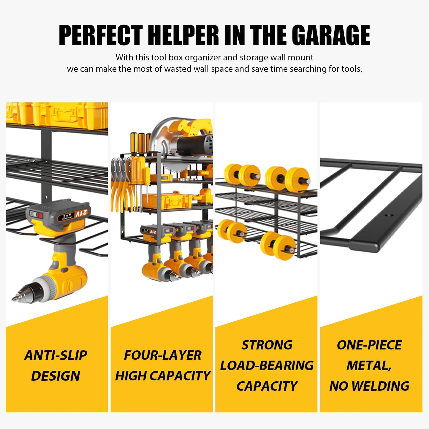 Power Tool Storage Rack Four Tier Wall Mount Organizer