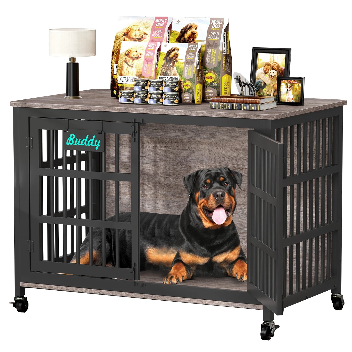 Casters Dog Crate Furniture Heavy Duty Kennel for Indoor Use