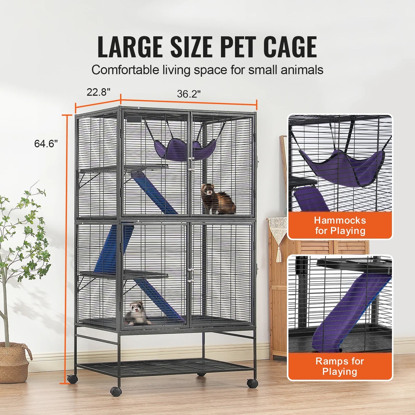 Rolling Metal Ferret Cage 4 Tier For Small Animals