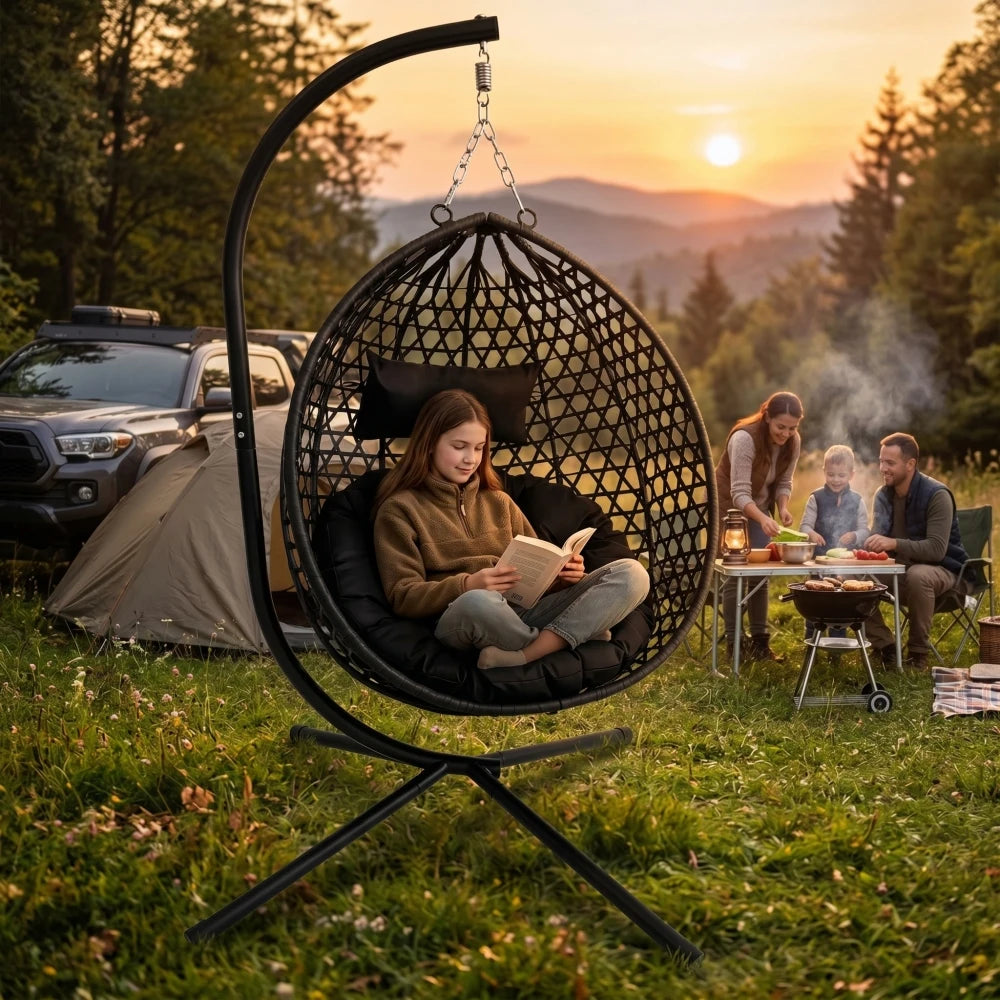Foldable Hanging Egg Chair With Stand Outdoor Indoor Balcony