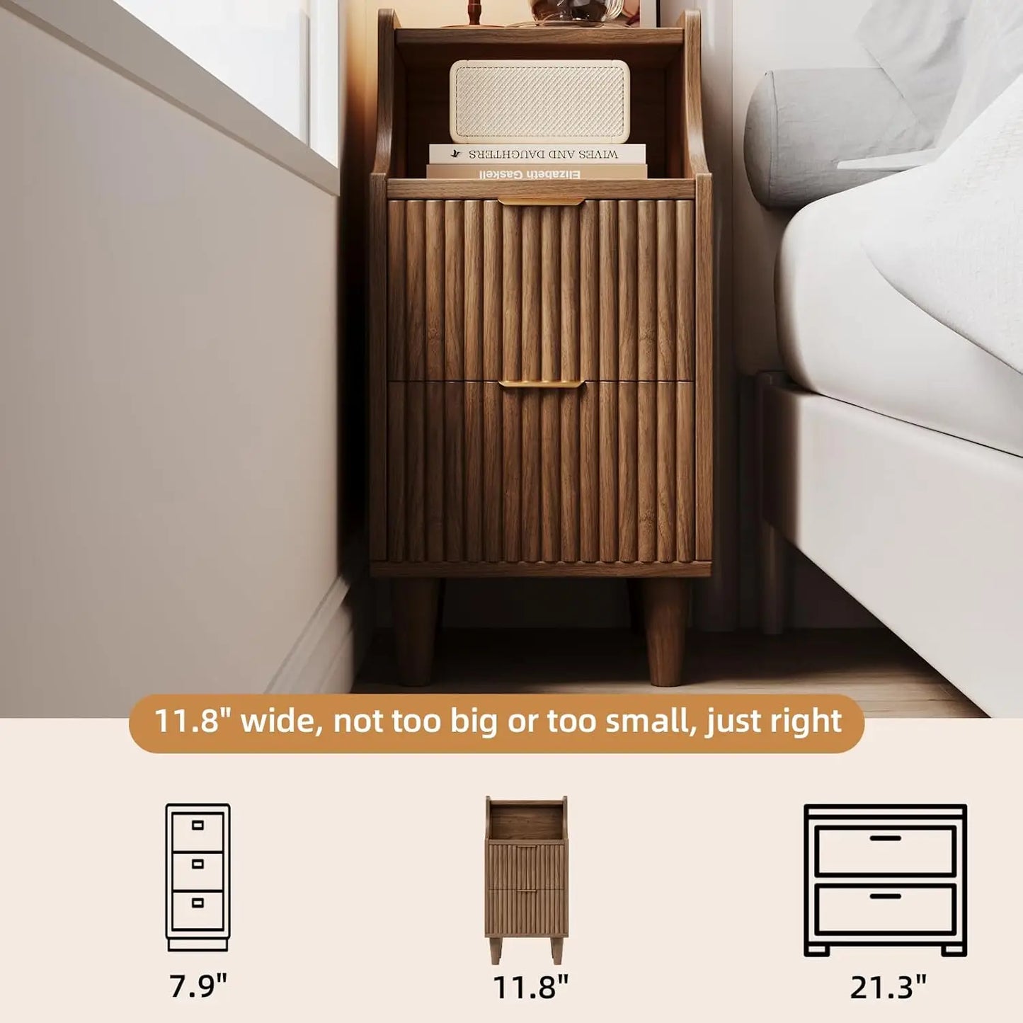 Frame Narrow Nightstand Set Of Two With Two Drawers