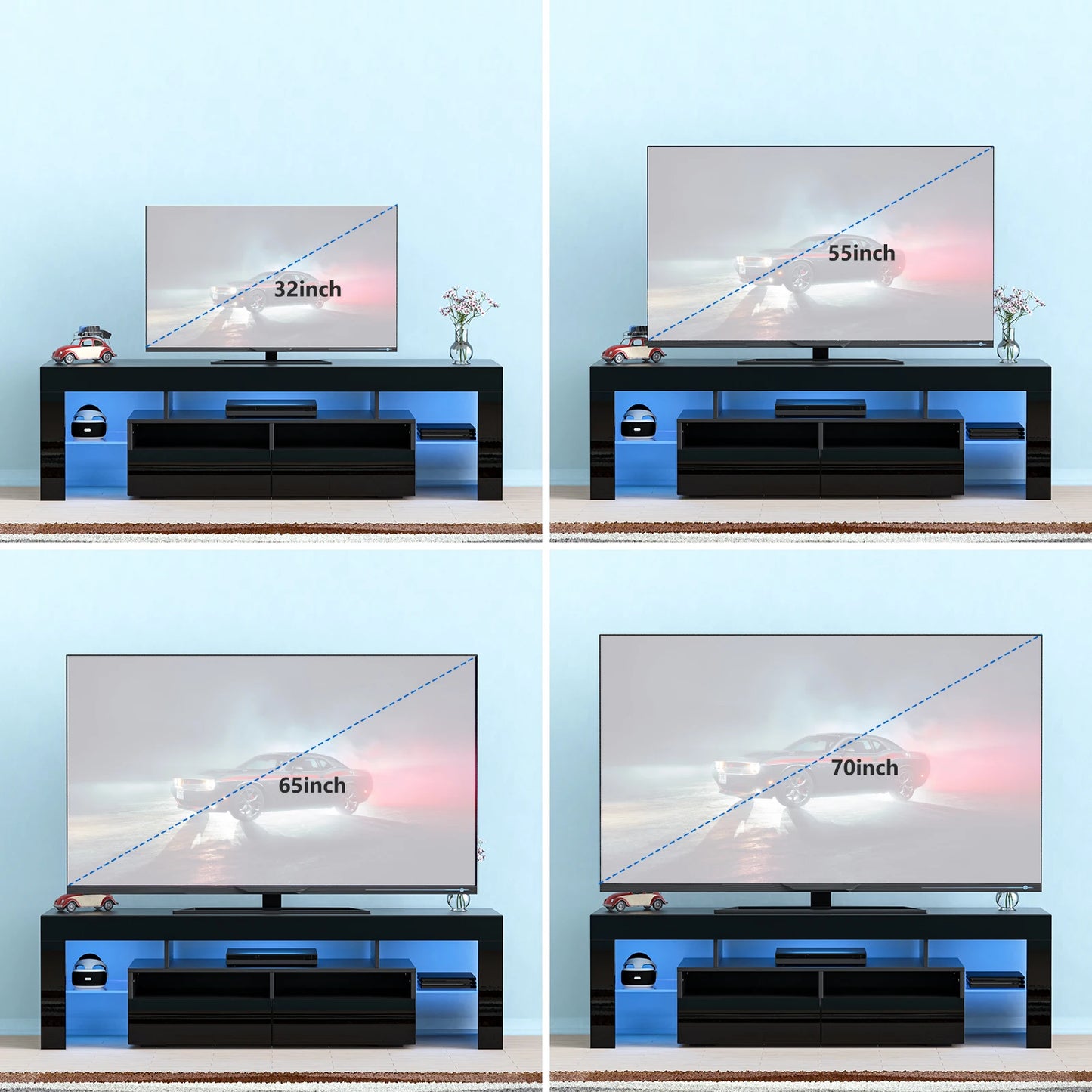 QiaoShiRen LED TV Stand With Storage Drawers High Gloss Cabinet