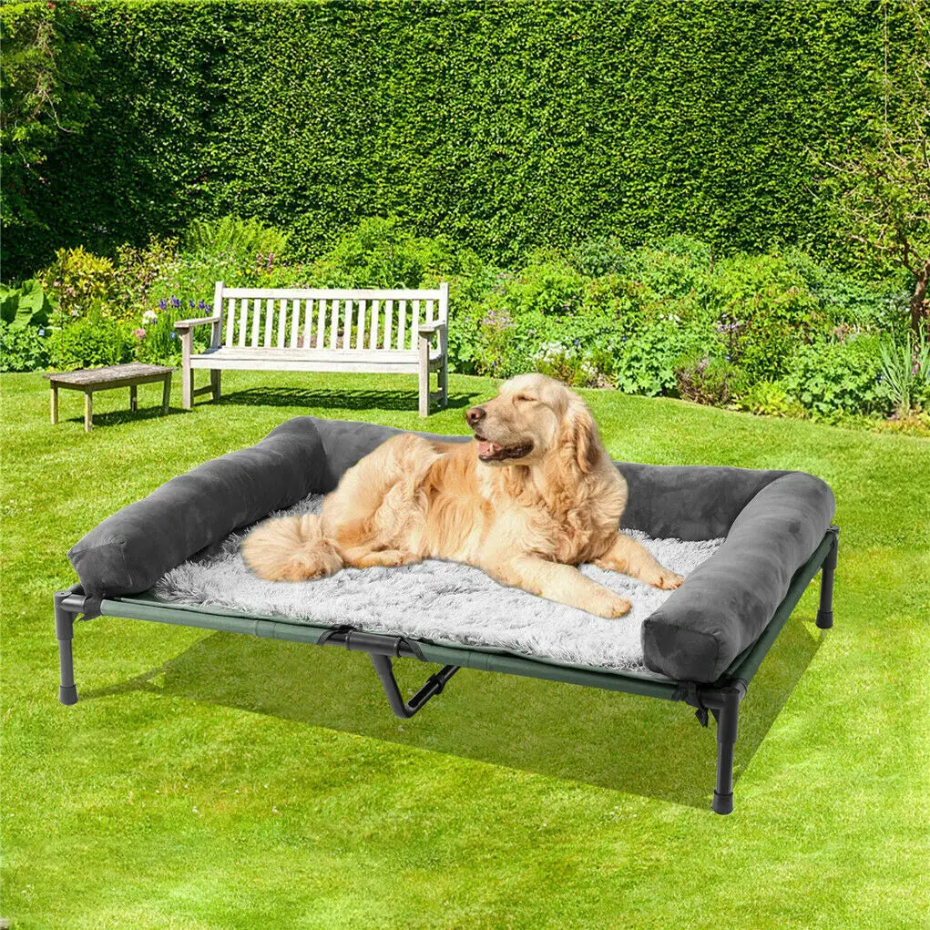 BINGOPAW Indoor Outdoor Elevated Pet Lounger Bed With Detachable Plush Bolster