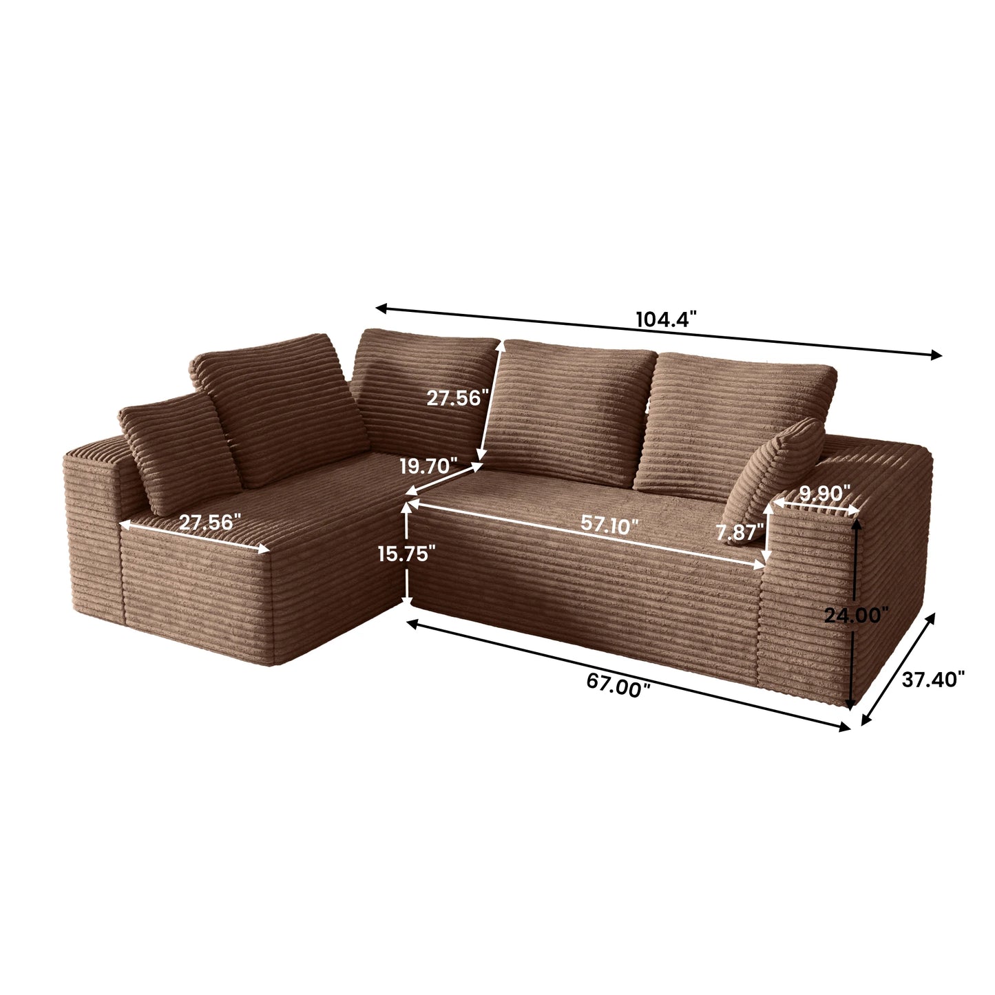 Sdorens Cloud Sectional Sofa With L-Shaped Chaise For Living Room