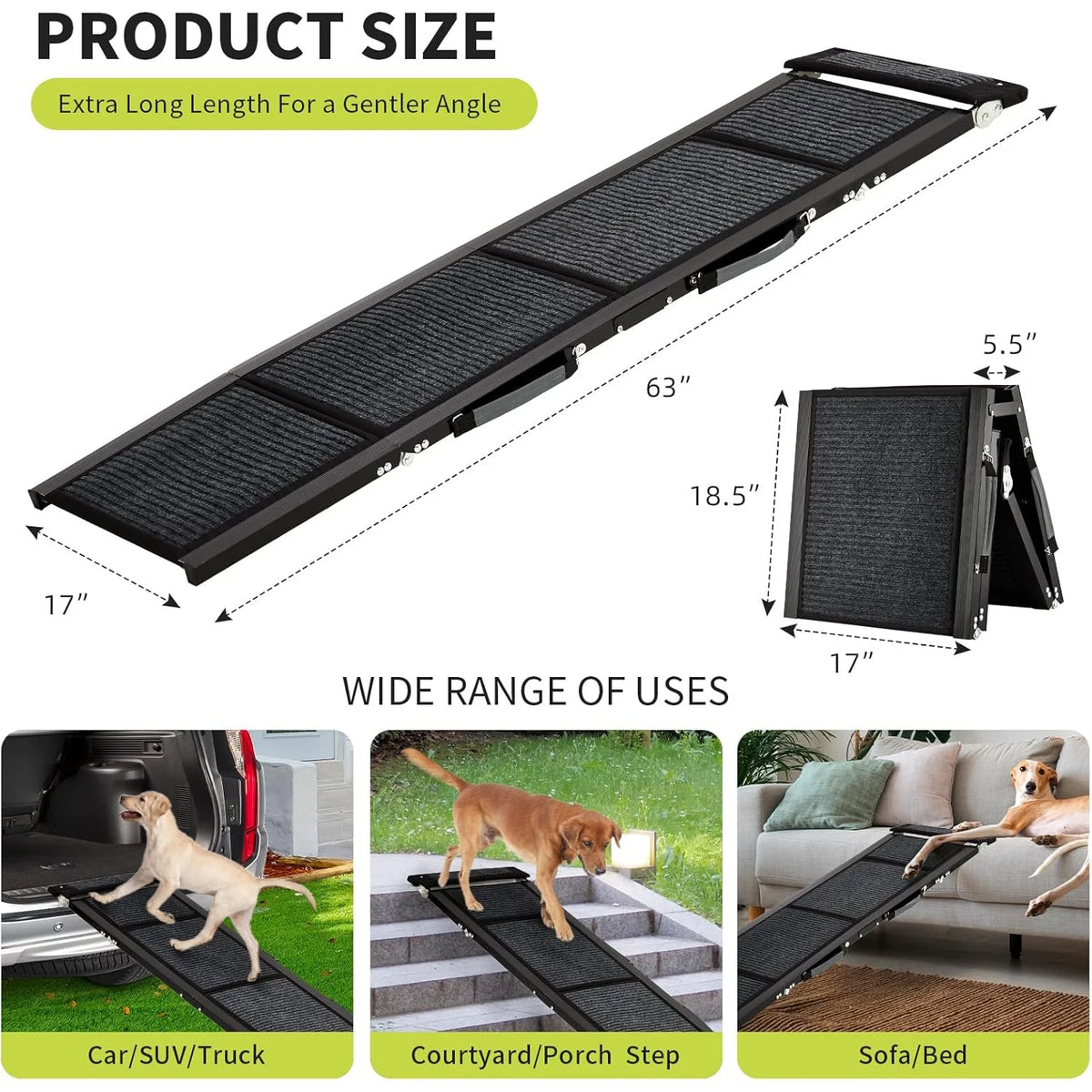 HiMiss Foldable Dog Car Ramp Non Slip Grip Large Breeds