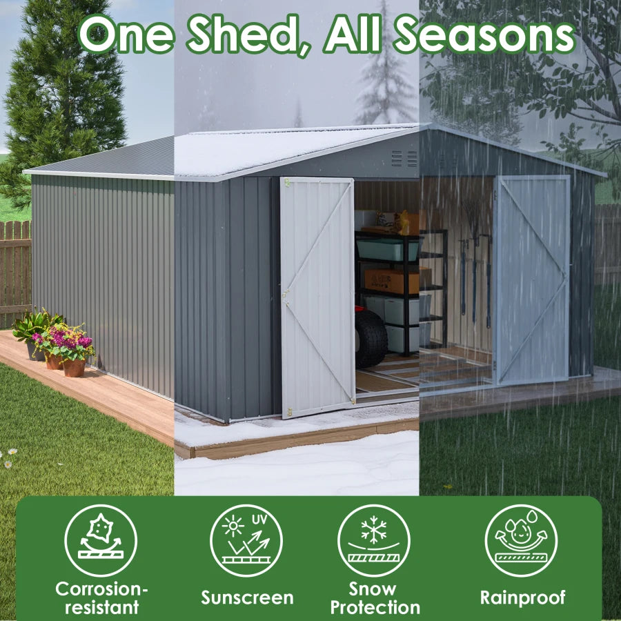 Metal Storage Shed With Reinforced Floor And Lockable Doors