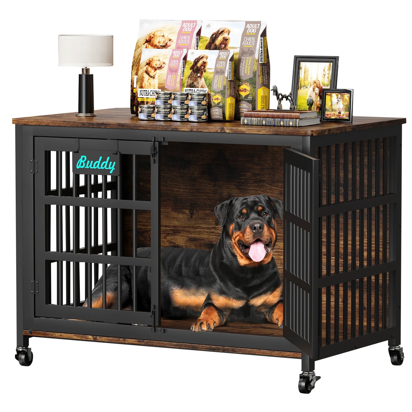 Casters Dog Crate Furniture Heavy Duty Kennel for Indoor Use