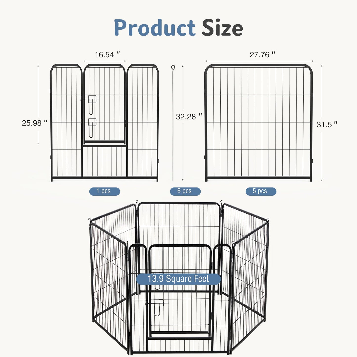 JHK Six Panel Metal Dog Playpen Pet Fence For Indoor Outdoor Use
