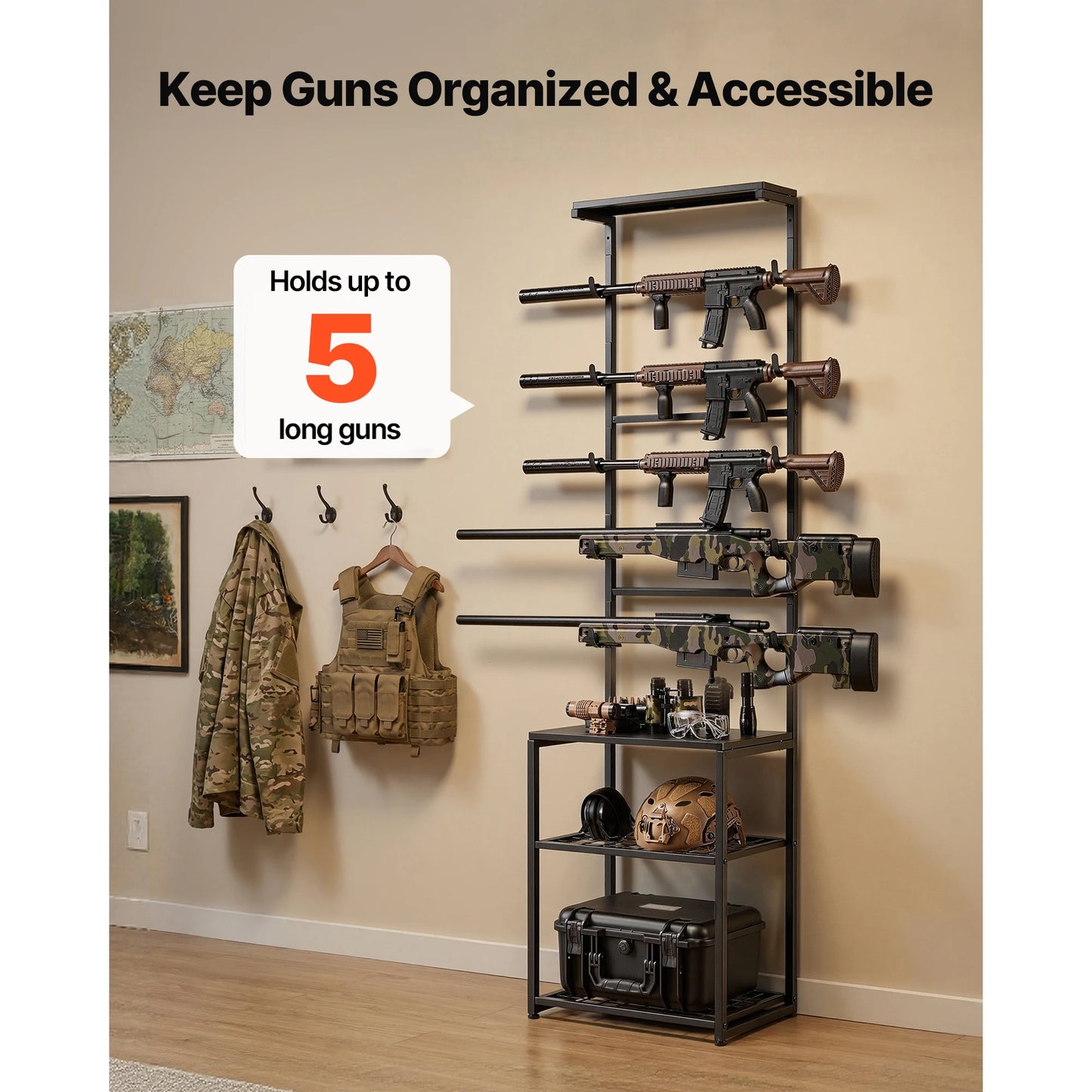 SucceBuy Floor Standing Gun Rack With Storage Shelf