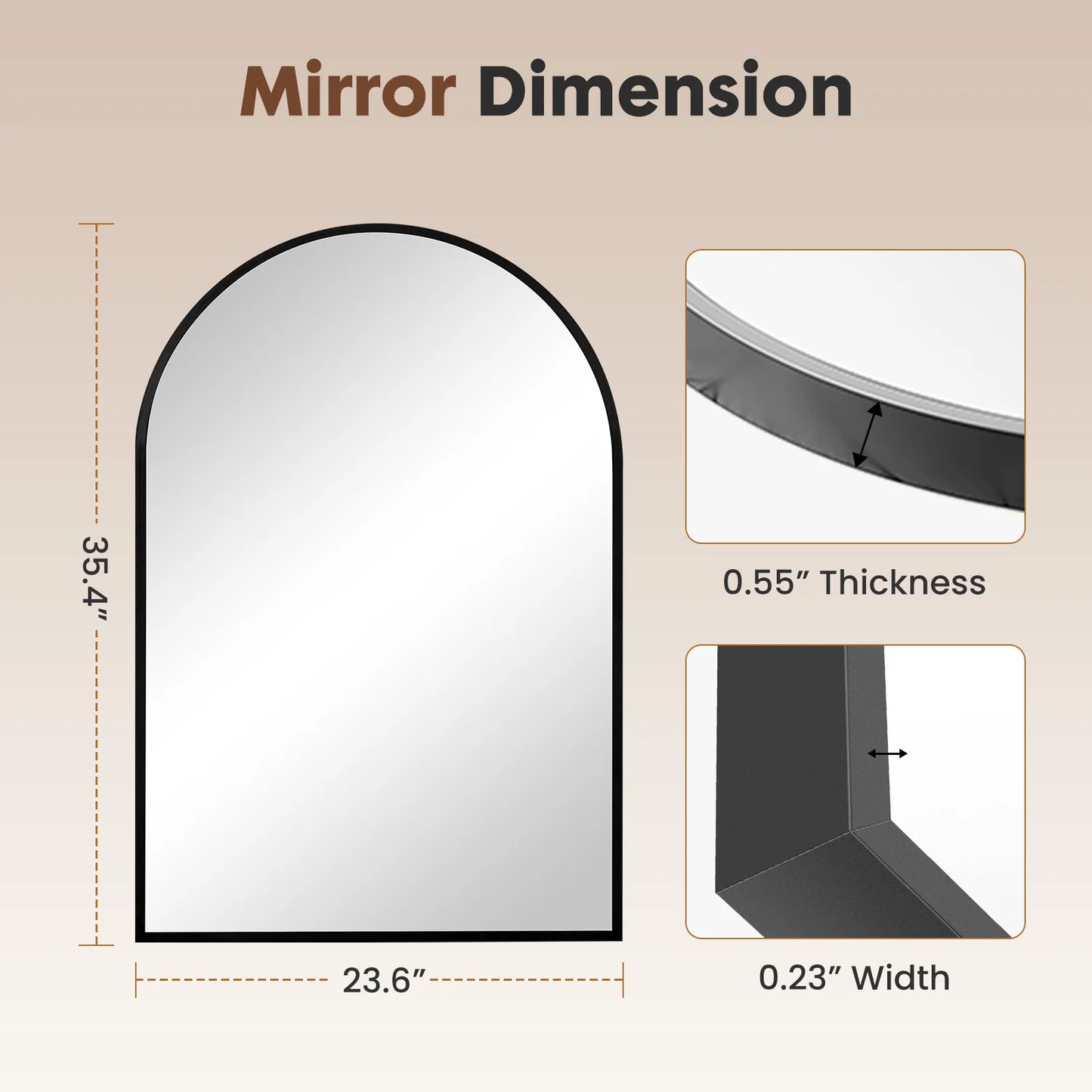 JHK Arched Metal Framed Bathroom Mirror for Wall Mounting Modern Decor