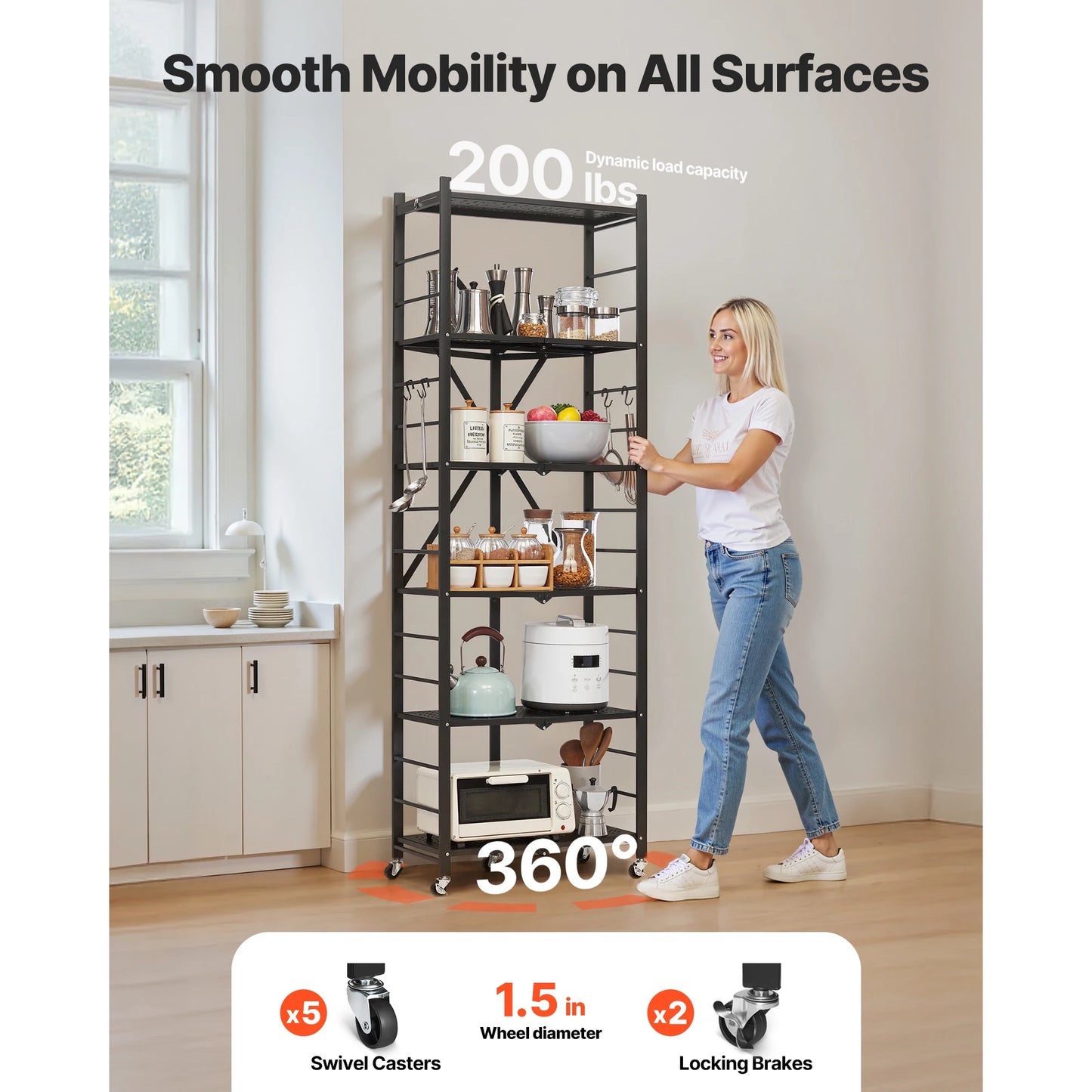 SucceBuy 6 Tier Foldable Storage Shelf With Wheels For Garage