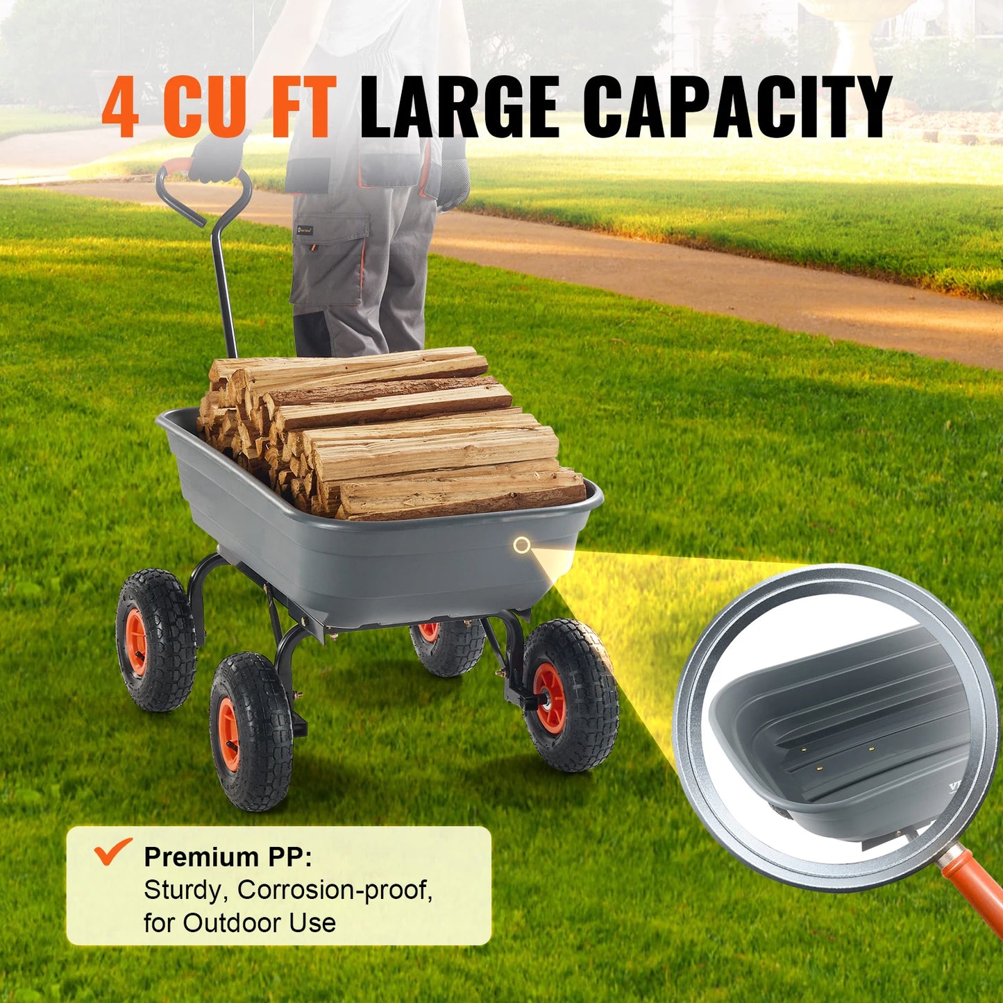 SucceBuy Poly Garden Dump Cart With Steel Frame Heavy Duty