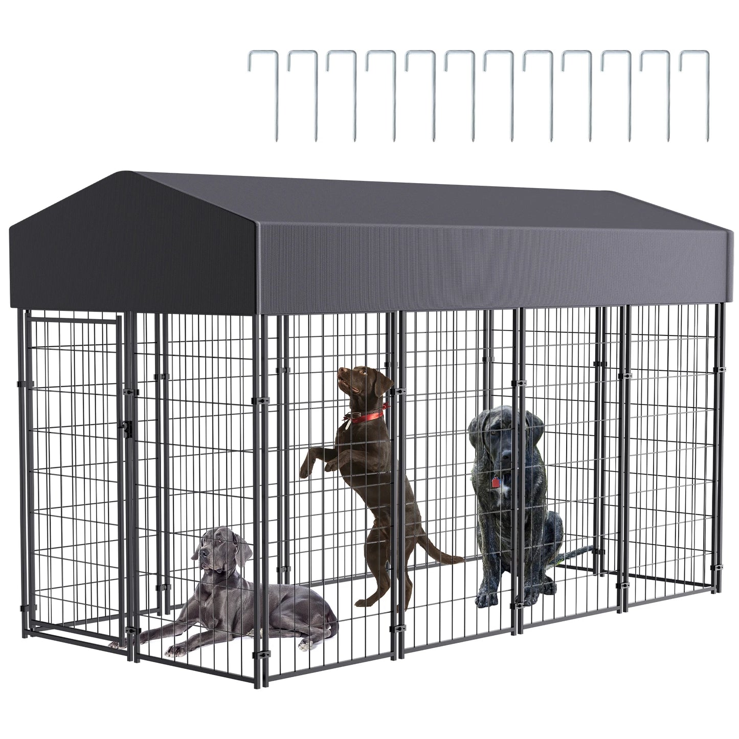 BINGOPAW Large Outdoor Dog Kennel With Welded Wire Canopy