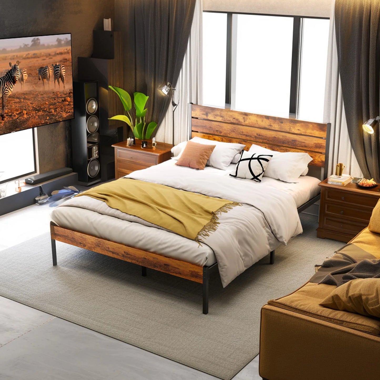 JHK 800 Lbs Platform Bed Frame With Headboard And Footboard