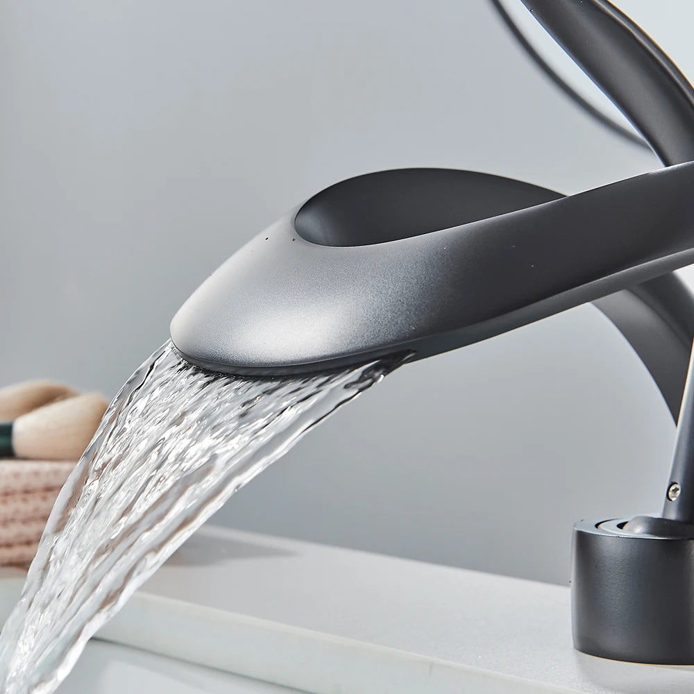 Rozin Waterfall Basin Faucet Deck Mounted Hot Cold Mixer Tap