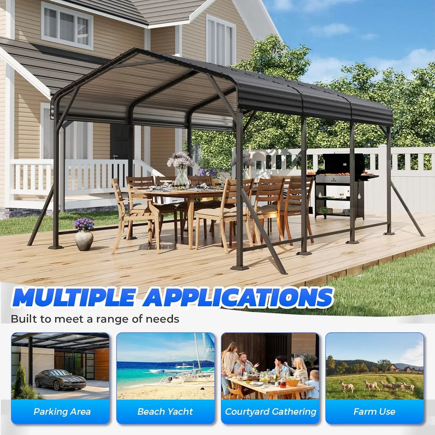 Heavy Duty Metal Carport With Galvanized Roof And Base