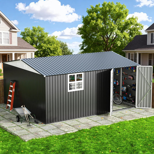 VIWAT Outdoor Metal Storage Shed With Lockable Window