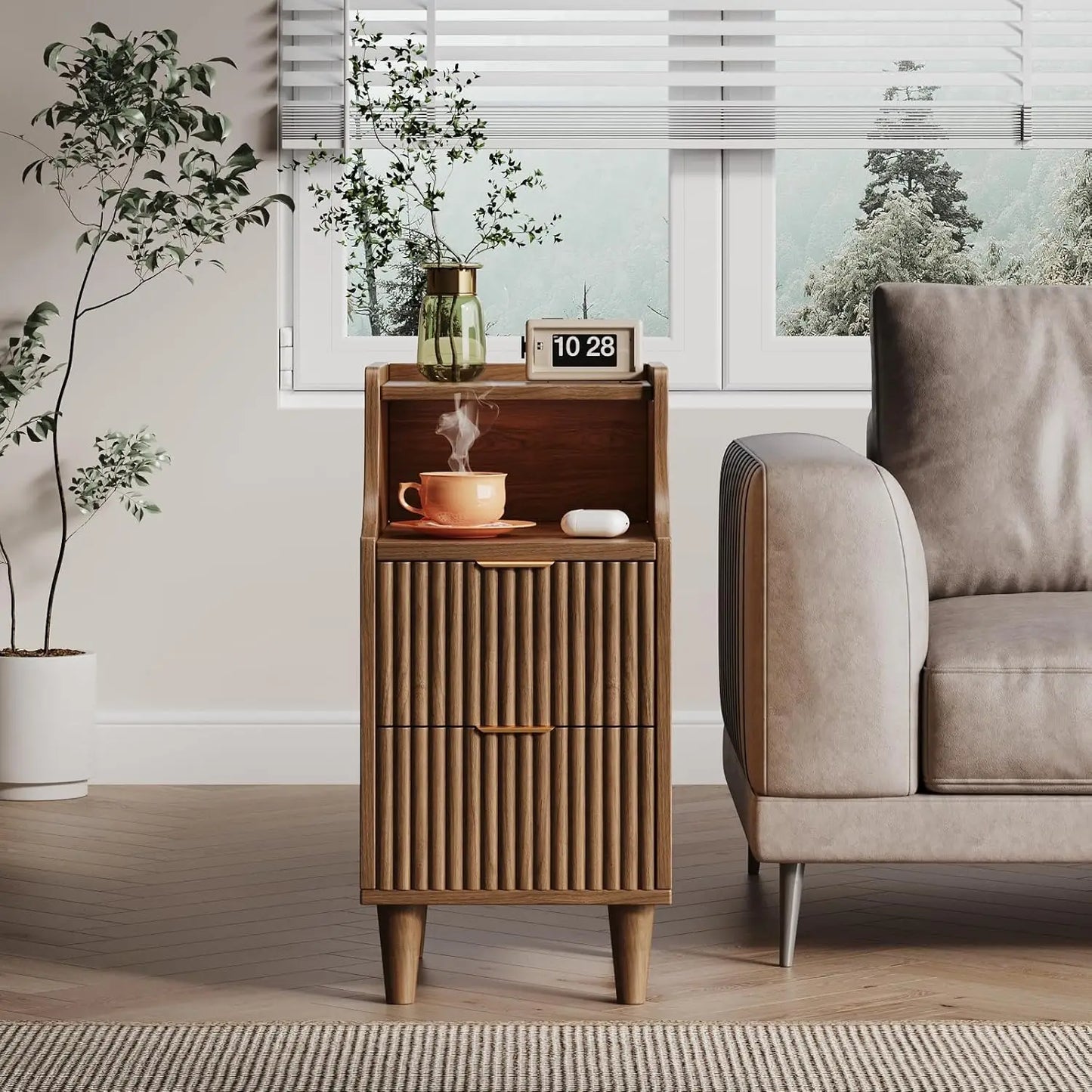 Frame Narrow Nightstand Set Of Two With Two Drawers