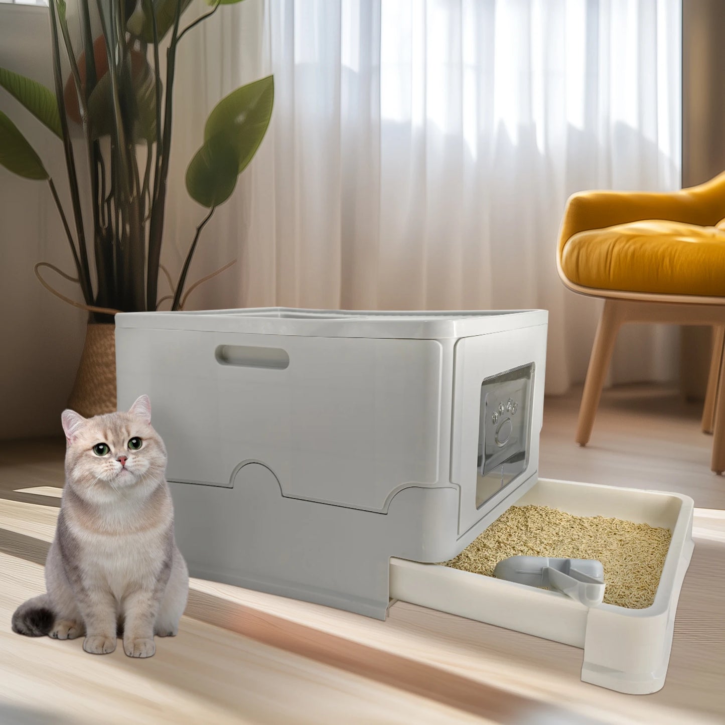 Large Enclosed Cat Litter Box With Lid And High Sides