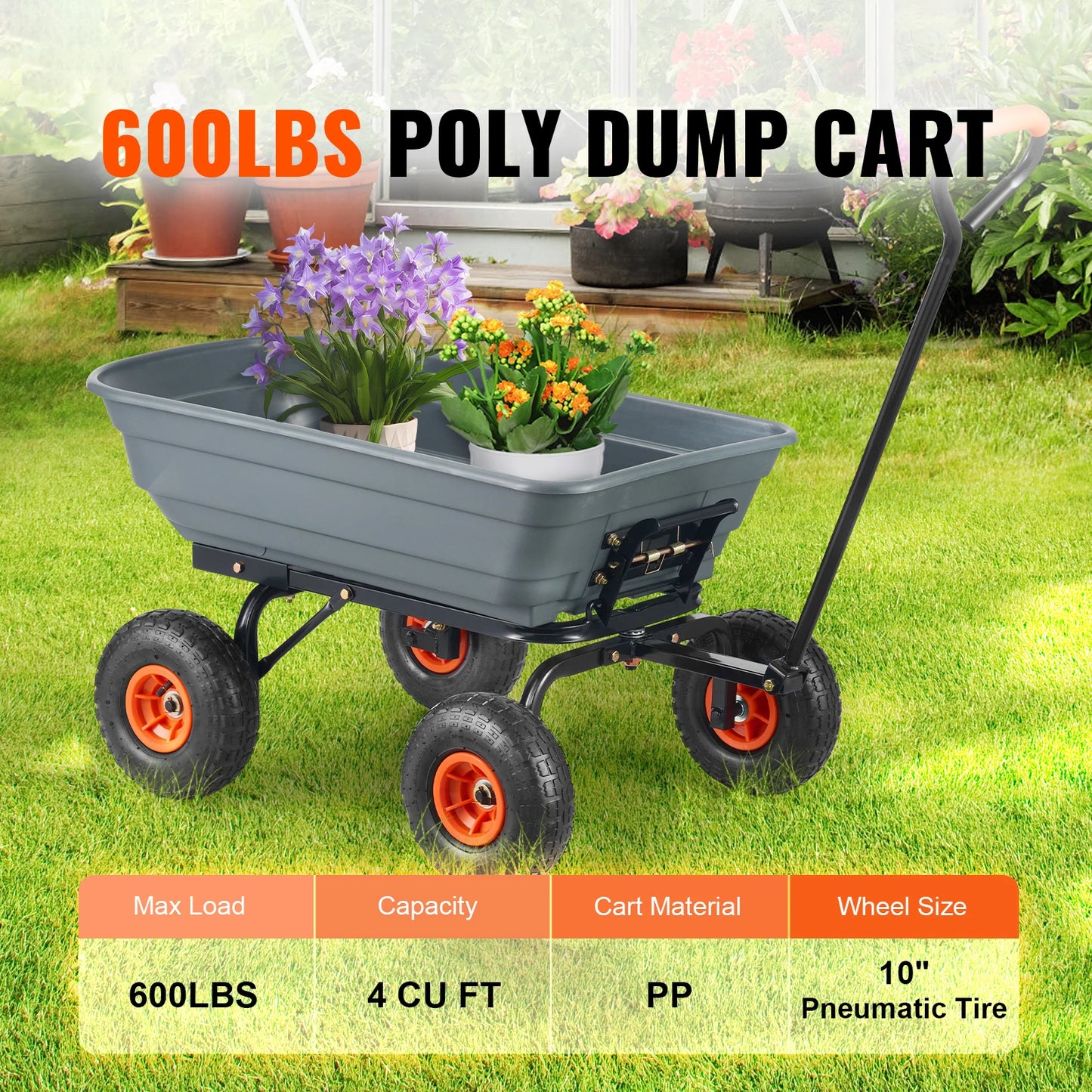 SucceBuy Poly Garden Dump Cart With Steel Frame Heavy Duty