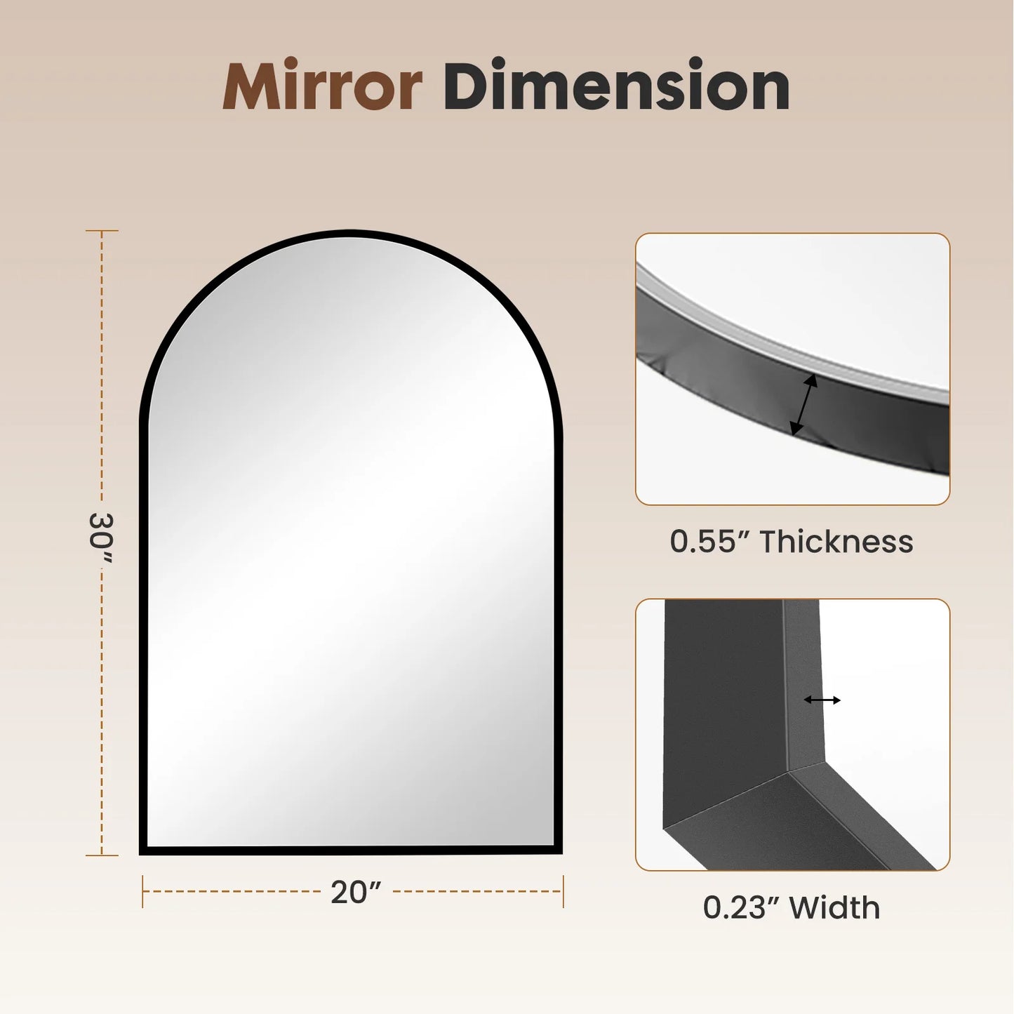 JHK Arched Metal Framed Bathroom Mirror for Wall Mounting Modern Decor