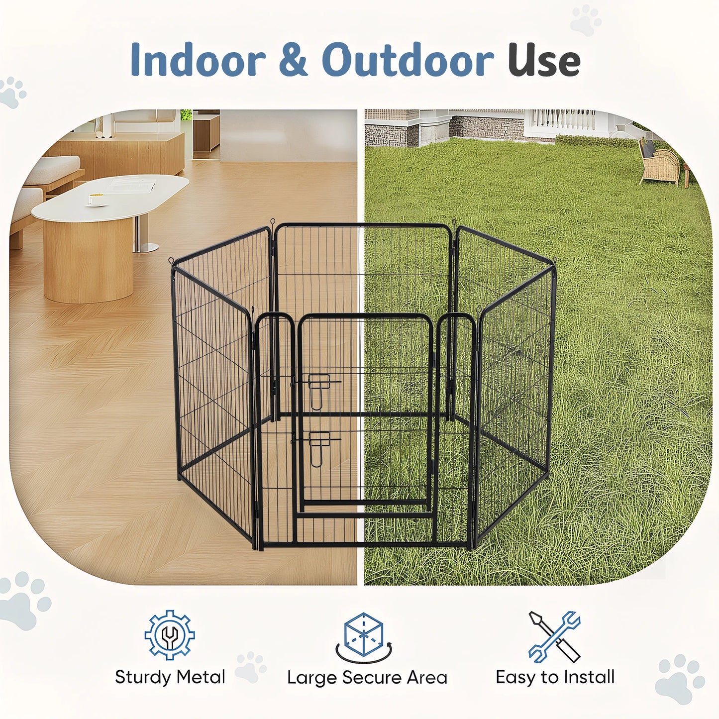 JHK Six Panel Metal Dog Playpen Pet Fence For Indoor Outdoor Use