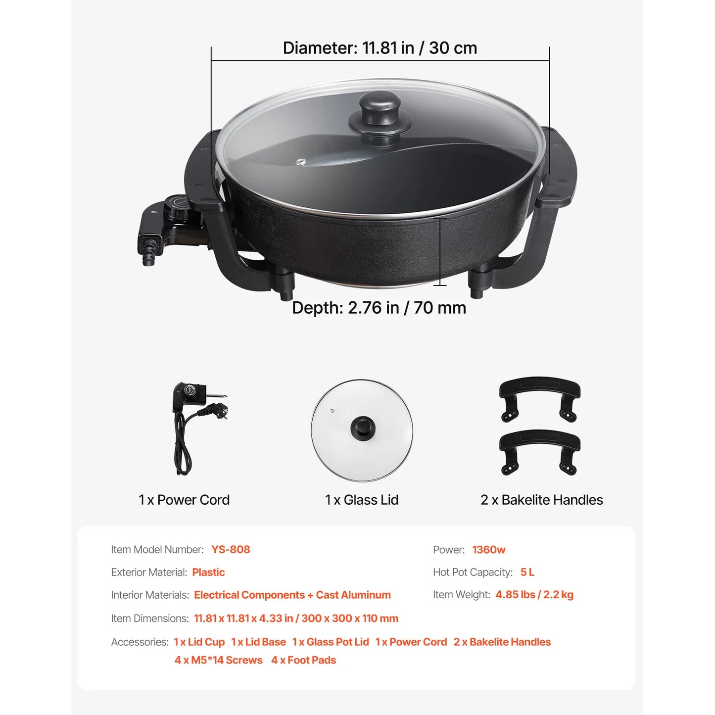 SucceBuy Electric Hot Pot Double Flavor Shabu Shabu Divider Cooker
