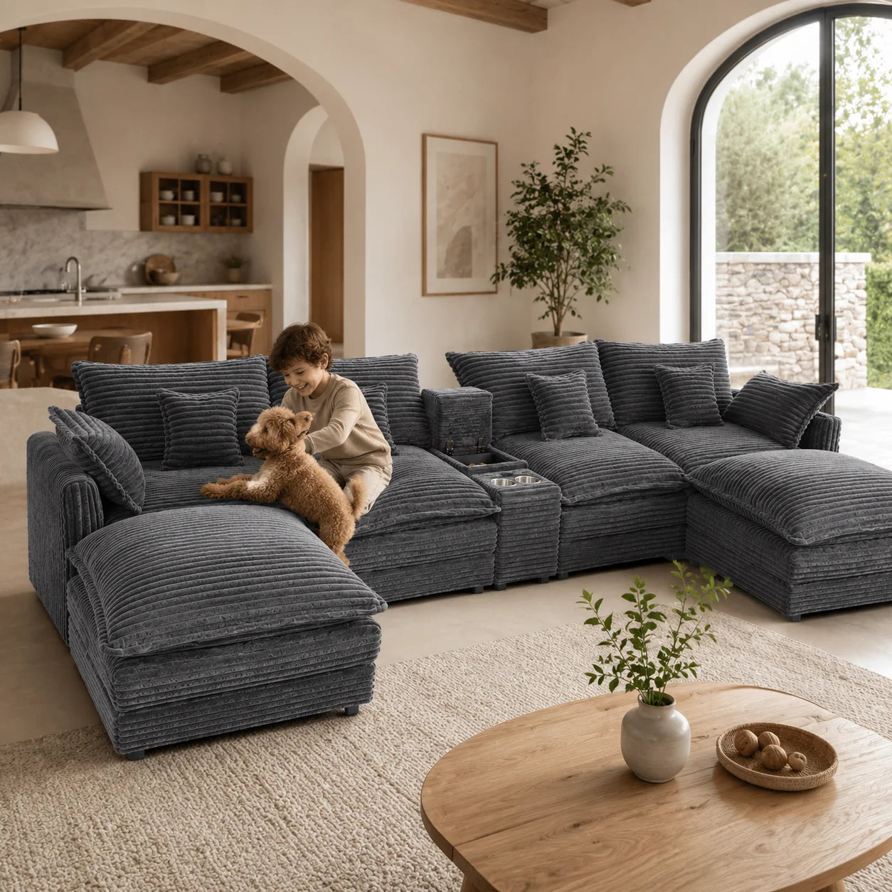 7-Piece U Shaped Modular Sofa Set With Console Coffee Table
