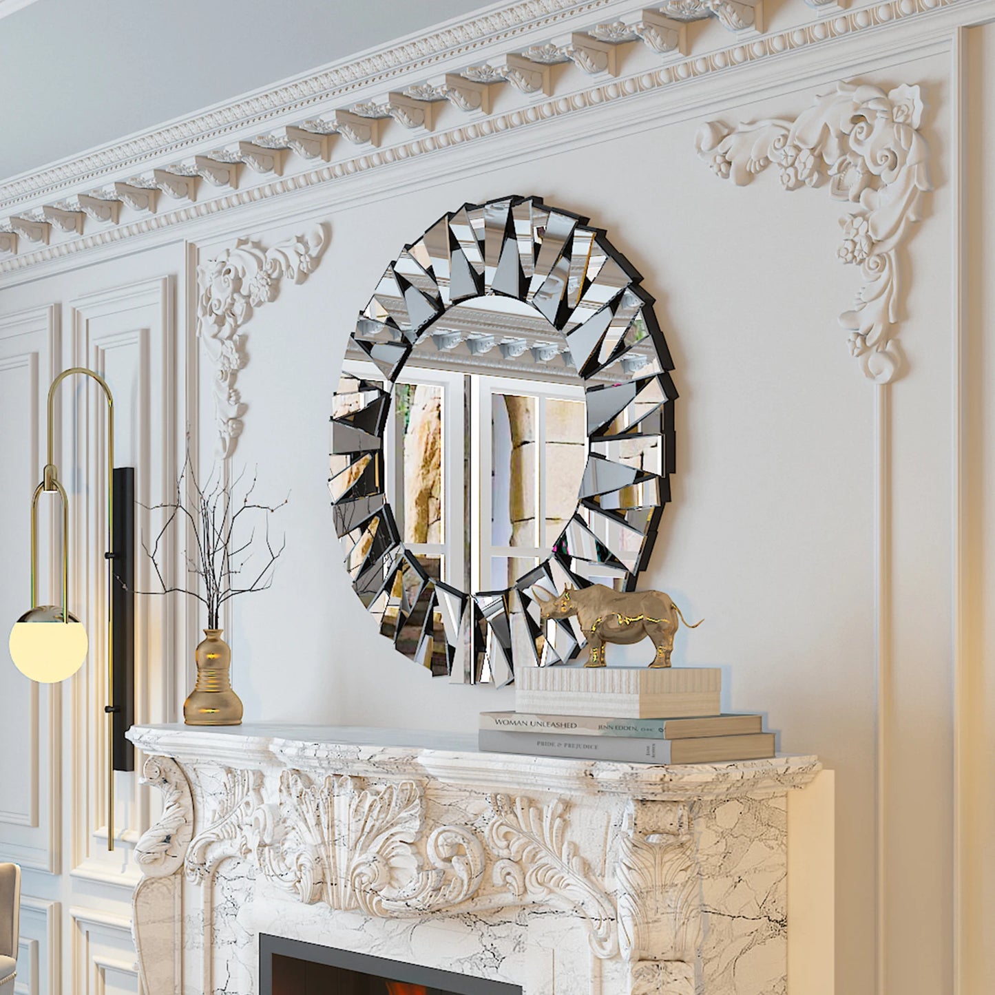 Sunburst Round Mirror Wall Decor Glass Beveled Hanging