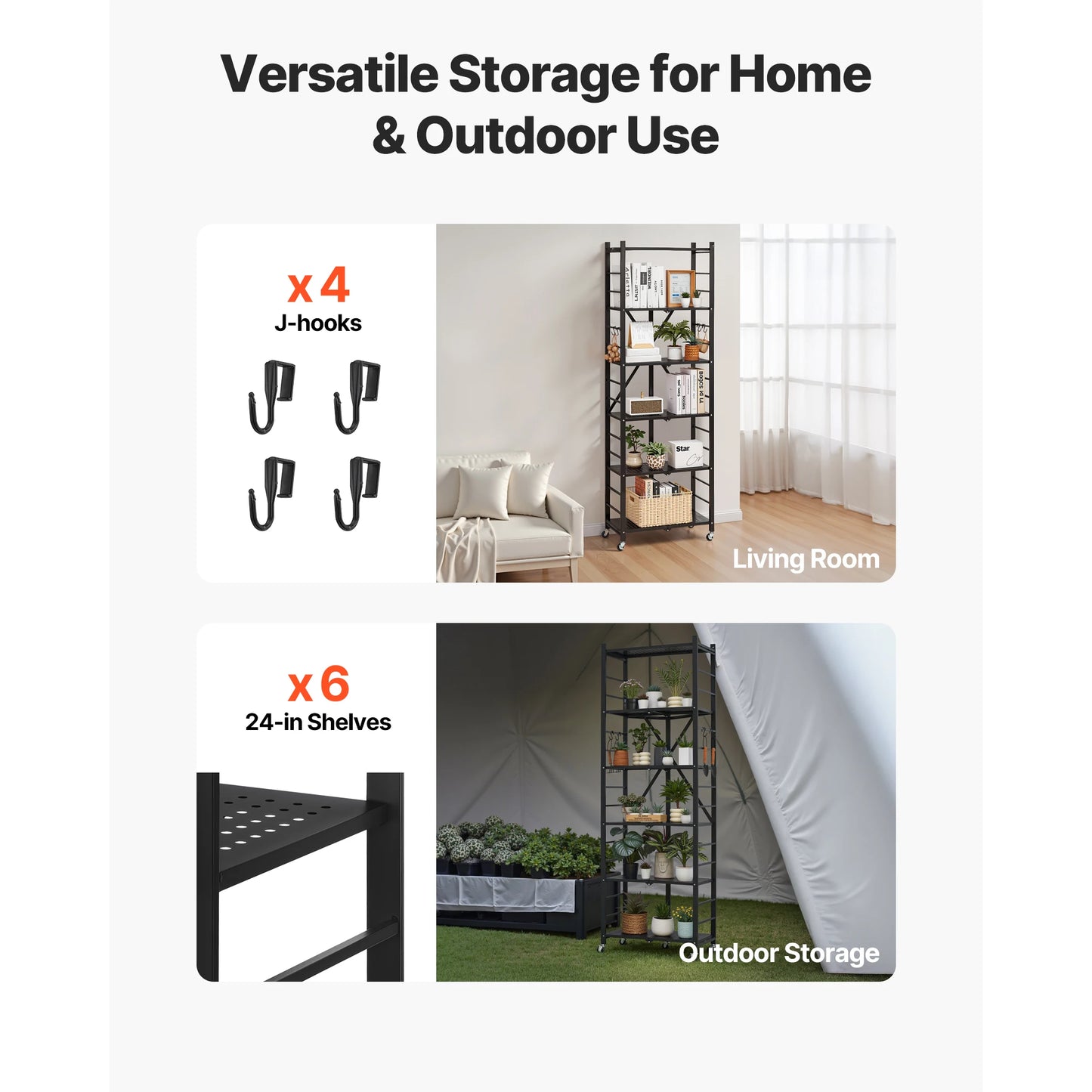 SucceBuy 6 Tier Foldable Storage Shelf With Wheels For Garage