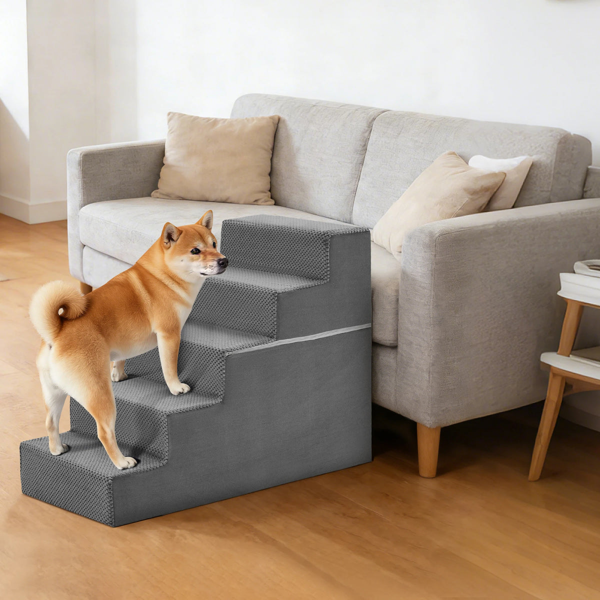 JHK 3 To 5 Step Curved Foam Dog Stairs Ramp