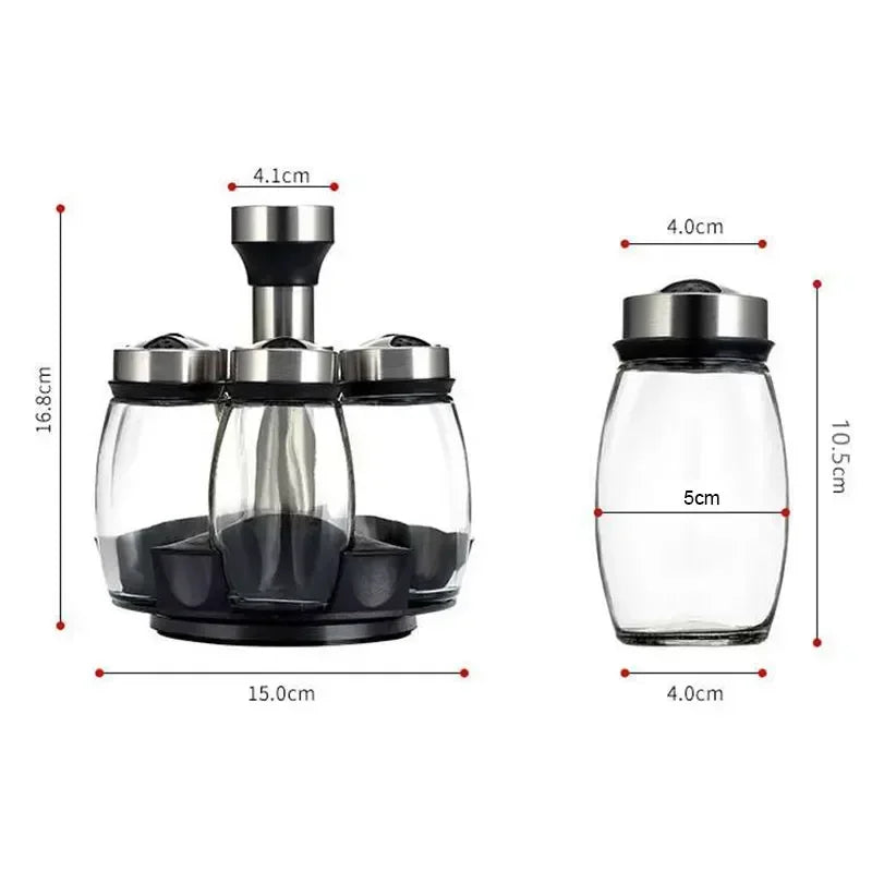Glass Spice Jar Set With Rack For Seasoning And Storage