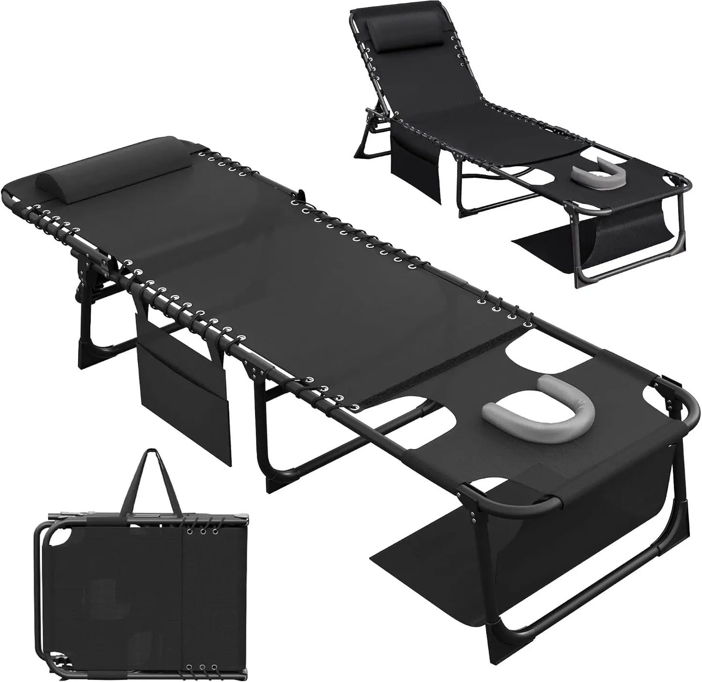 Outdoor Folding Lounge Chair With Face Hole For Pool Patio