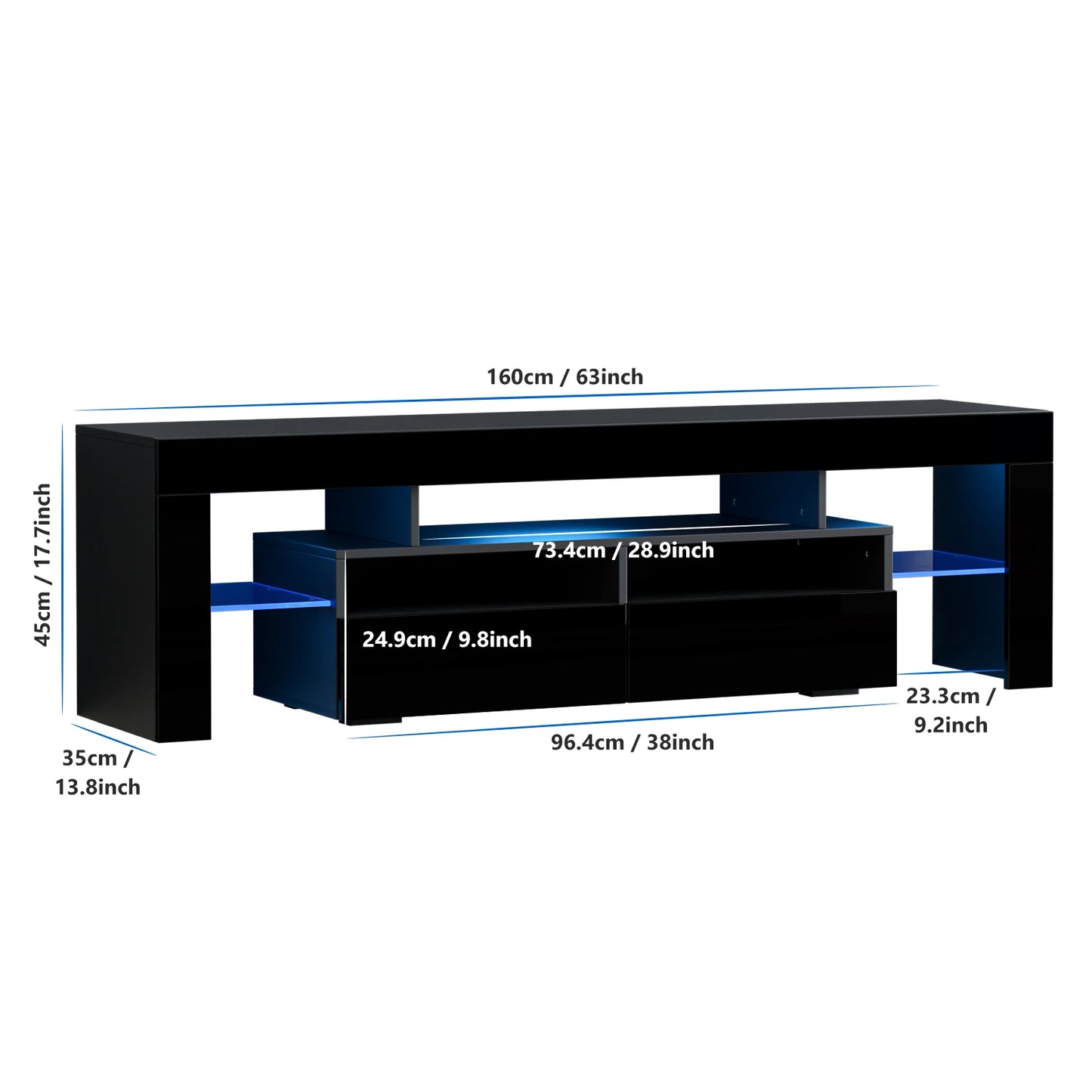 QiaoShiRen LED TV Stand With Storage Drawers High Gloss Cabinet