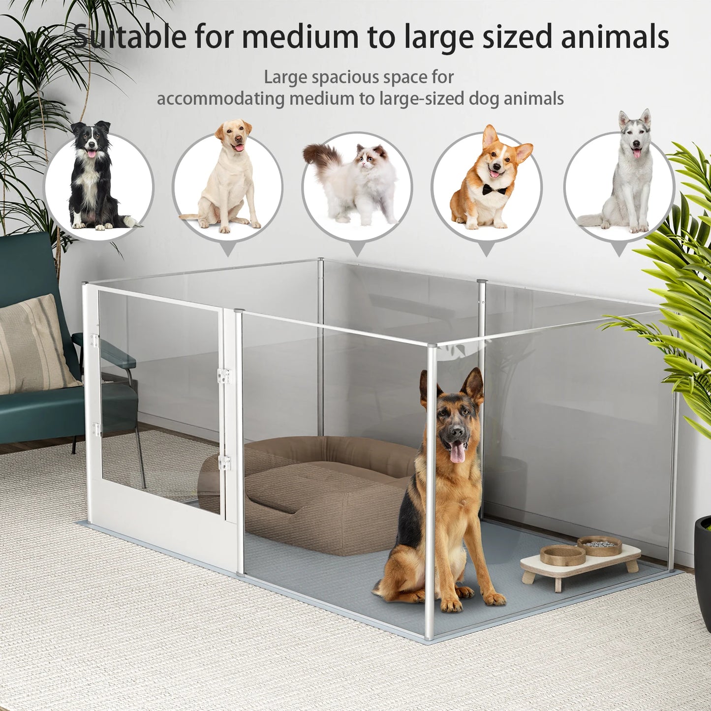 BINGOPAW Large Acrylic Dog Playpen Fence With Waterproof Mat