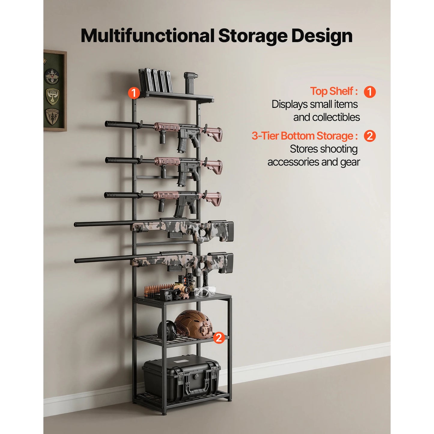 SucceBuy Floor Standing Gun Rack With Storage Shelf
