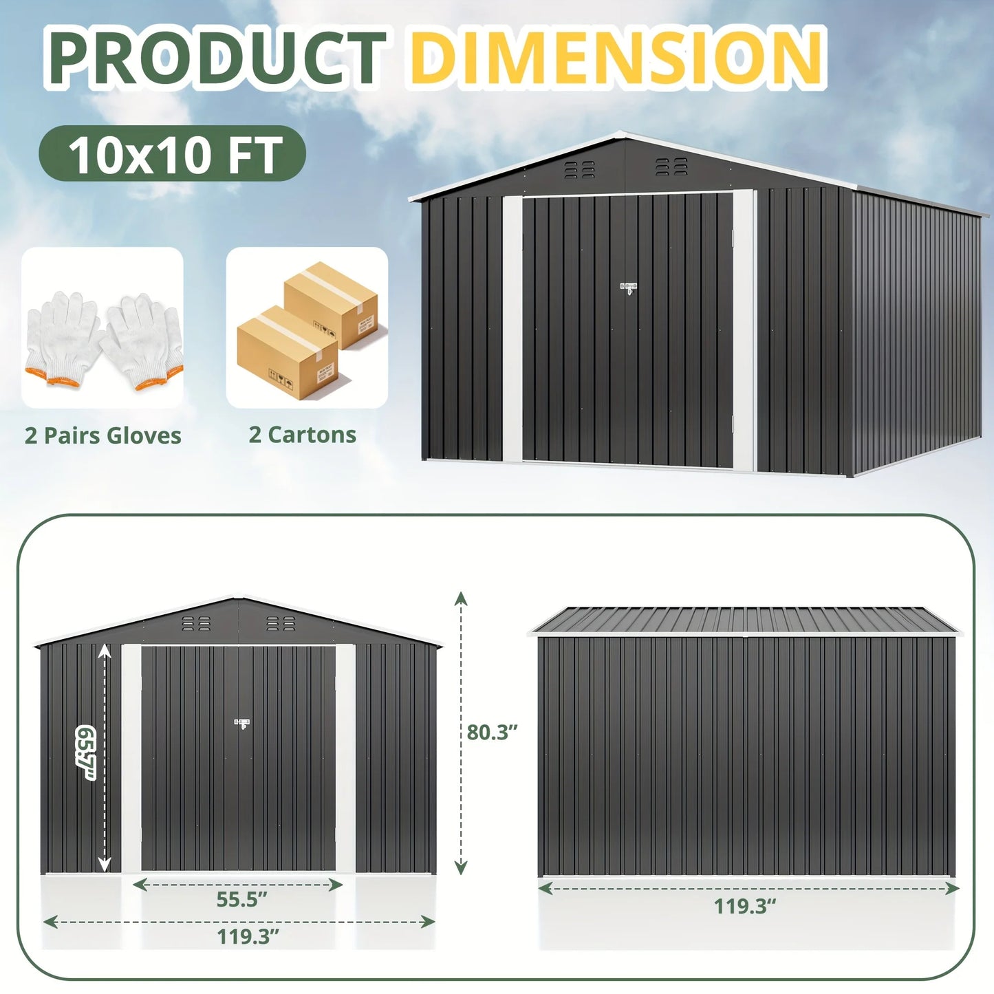 VIWAT Outdoor Metal Storage Shed With Lockable Door Heavy Duty