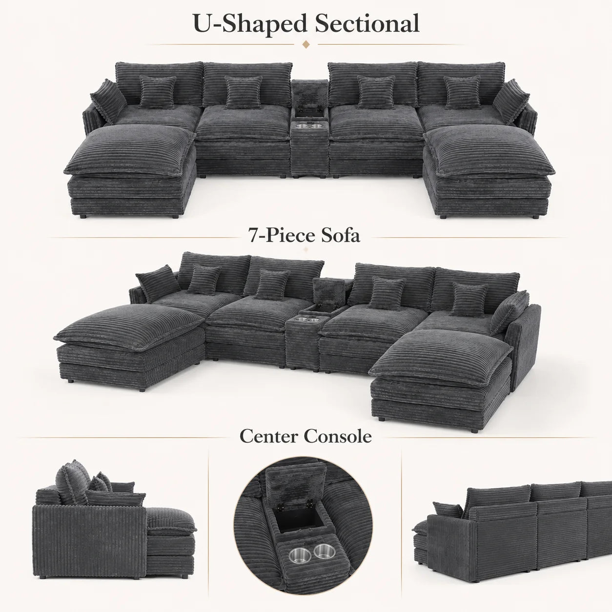 7-Piece U Shaped Modular Sofa Set With Console Coffee Table