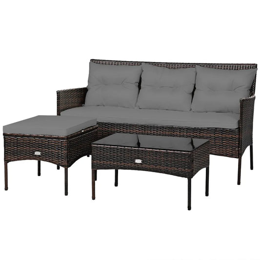 Patiojoy 3 Piece Rattan Patio Furniture Set With Cushioned Table