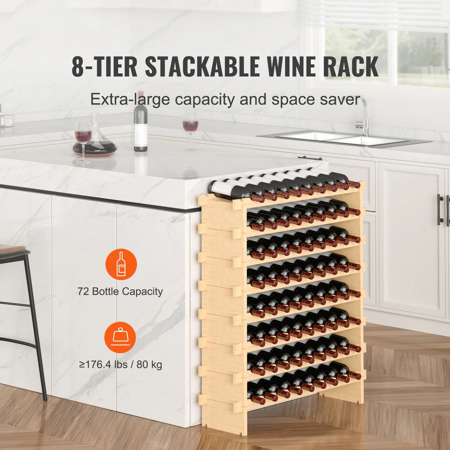 SucceBuy Eight Tier Bamboo Stackable Wine Rack