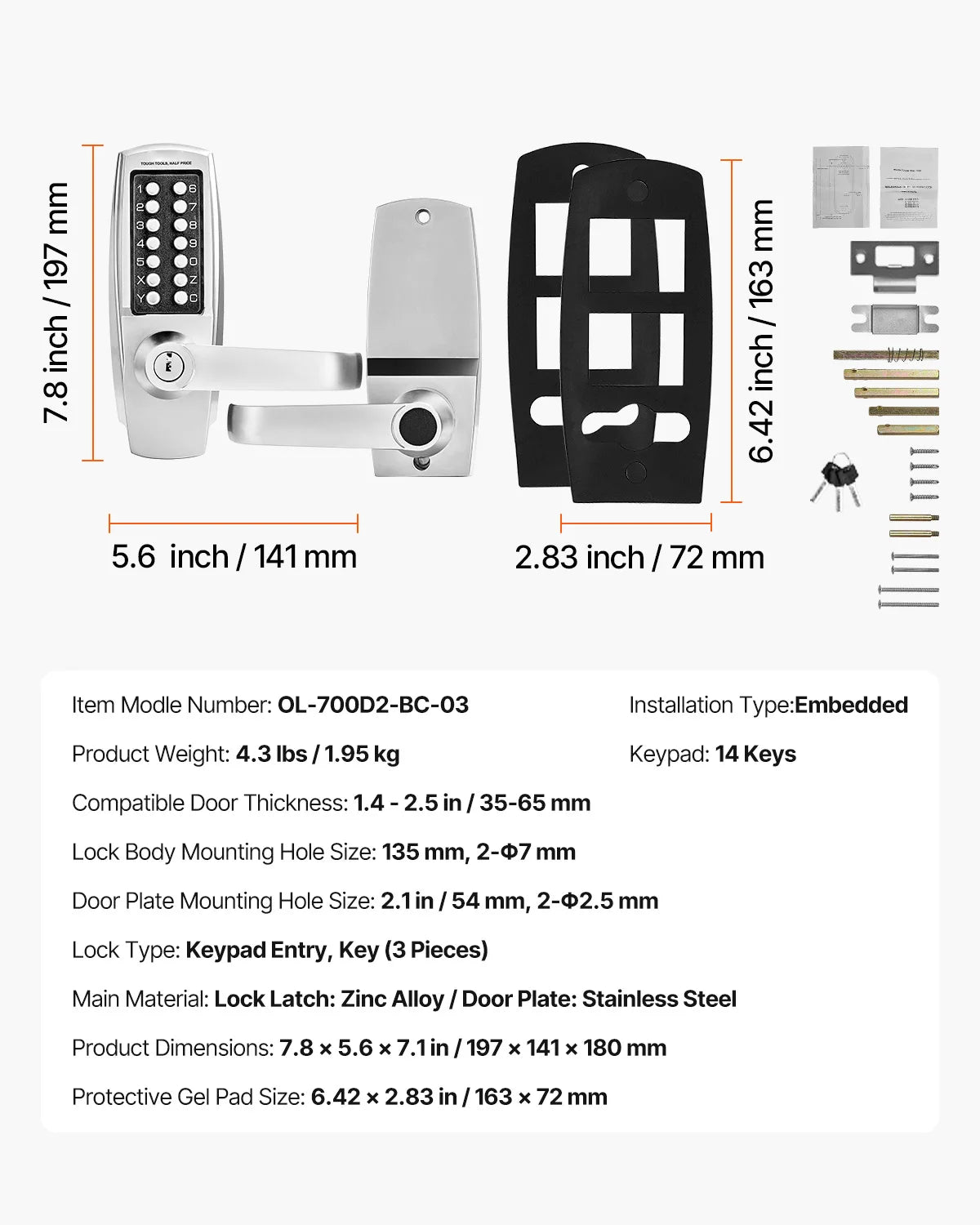 SucceBuy Mechanical Keyless Entry Door Lock 14Key Keypad