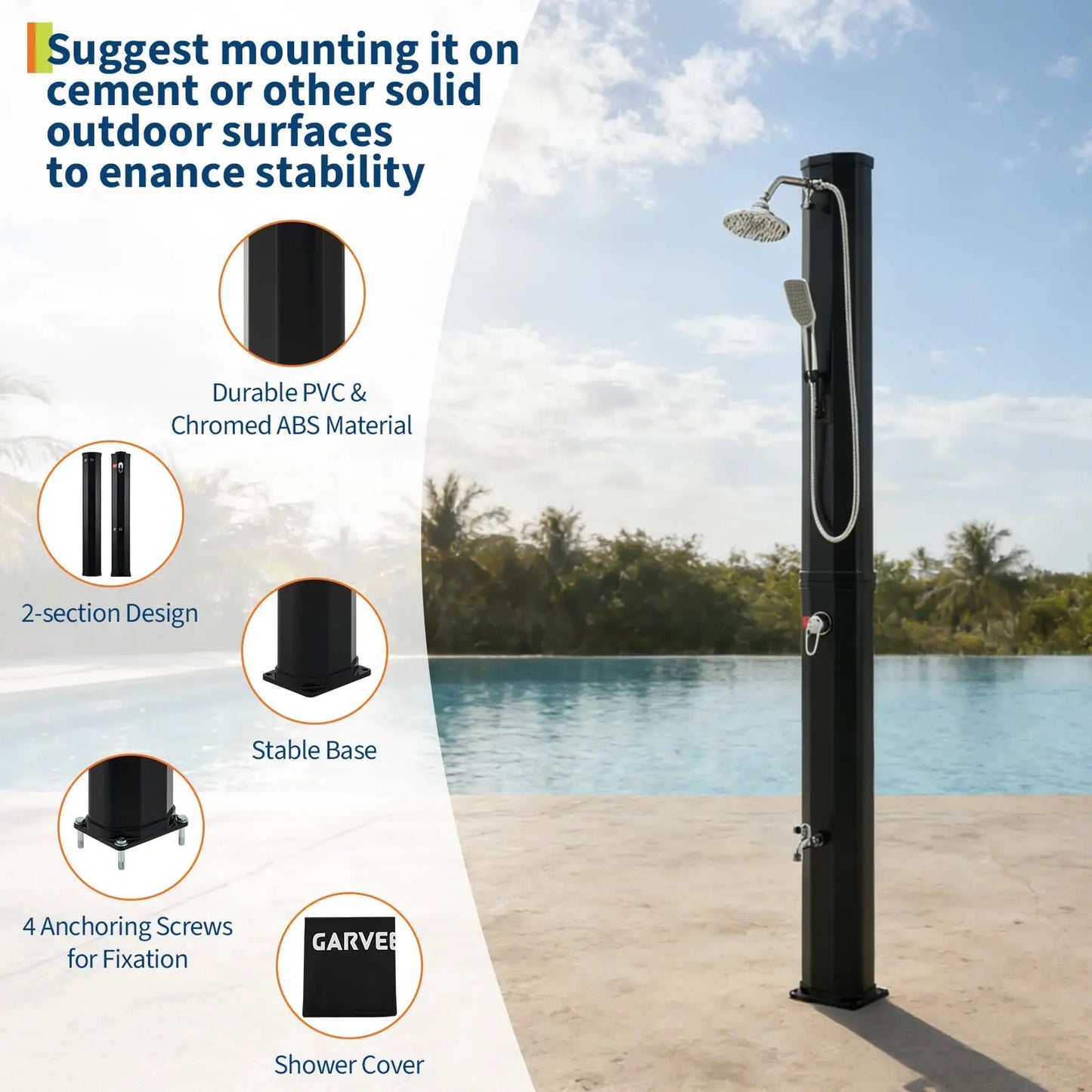 HiMISS Solar Heated Freestanding Pool Shower Outdoor Kit