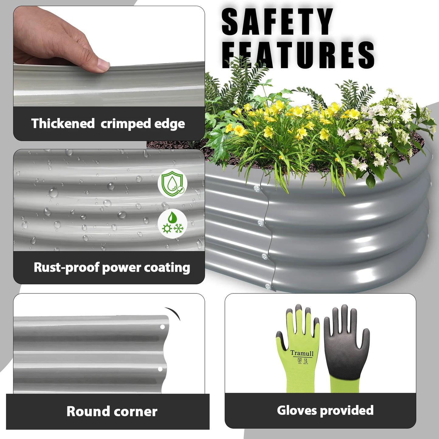Tramull Galvanized Raised Garden Bed Outdoor Planter For Vegetables Herbs
