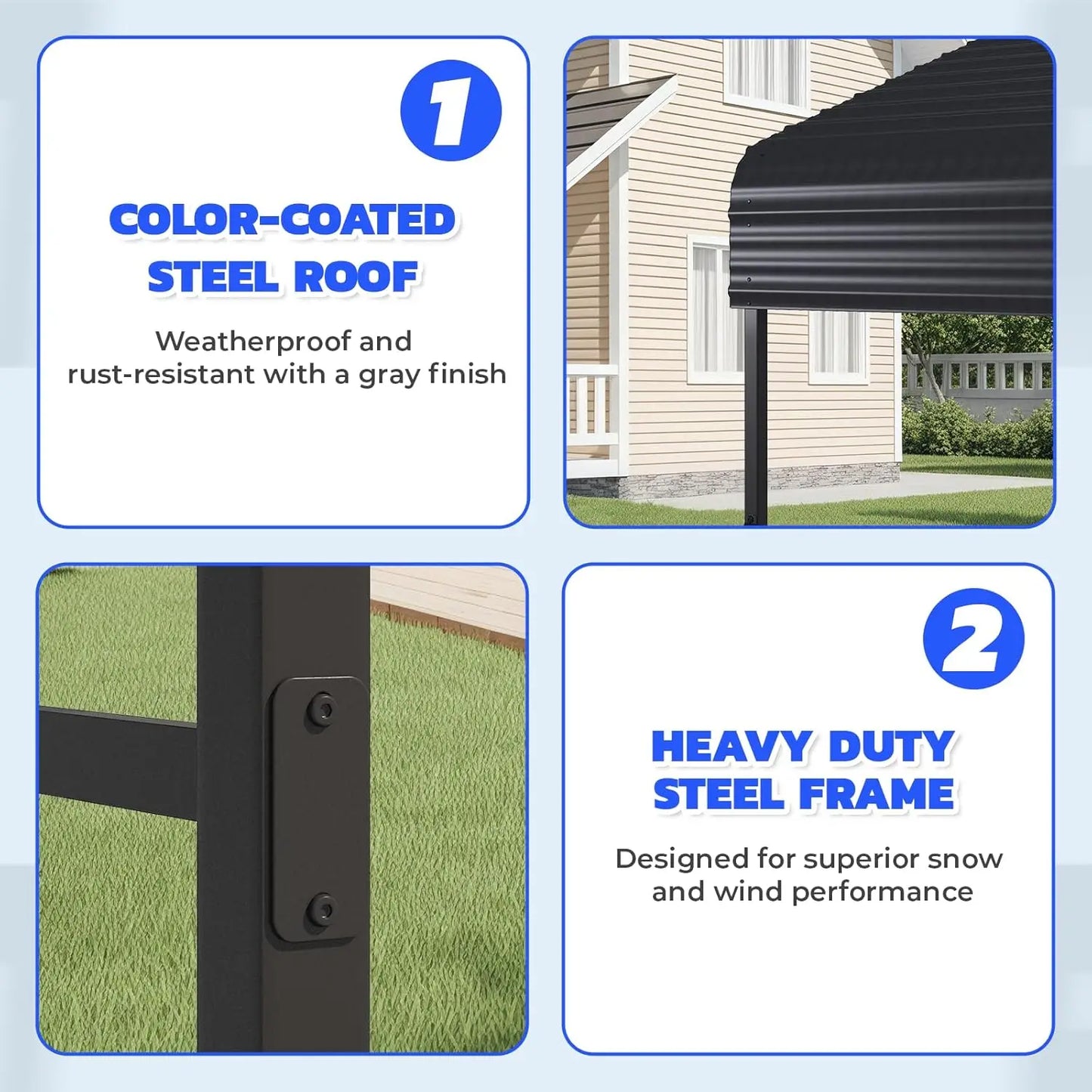 Heavy Duty Metal Carport With Galvanized Roof And Base