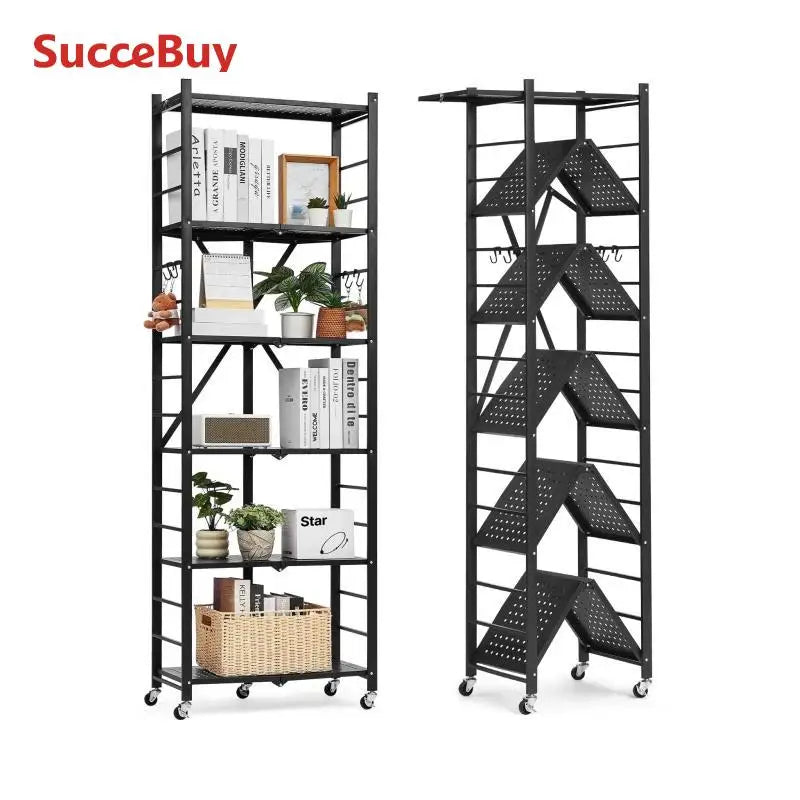 SucceBuy 6 Tier Foldable Storage Shelf With Wheels For Garage