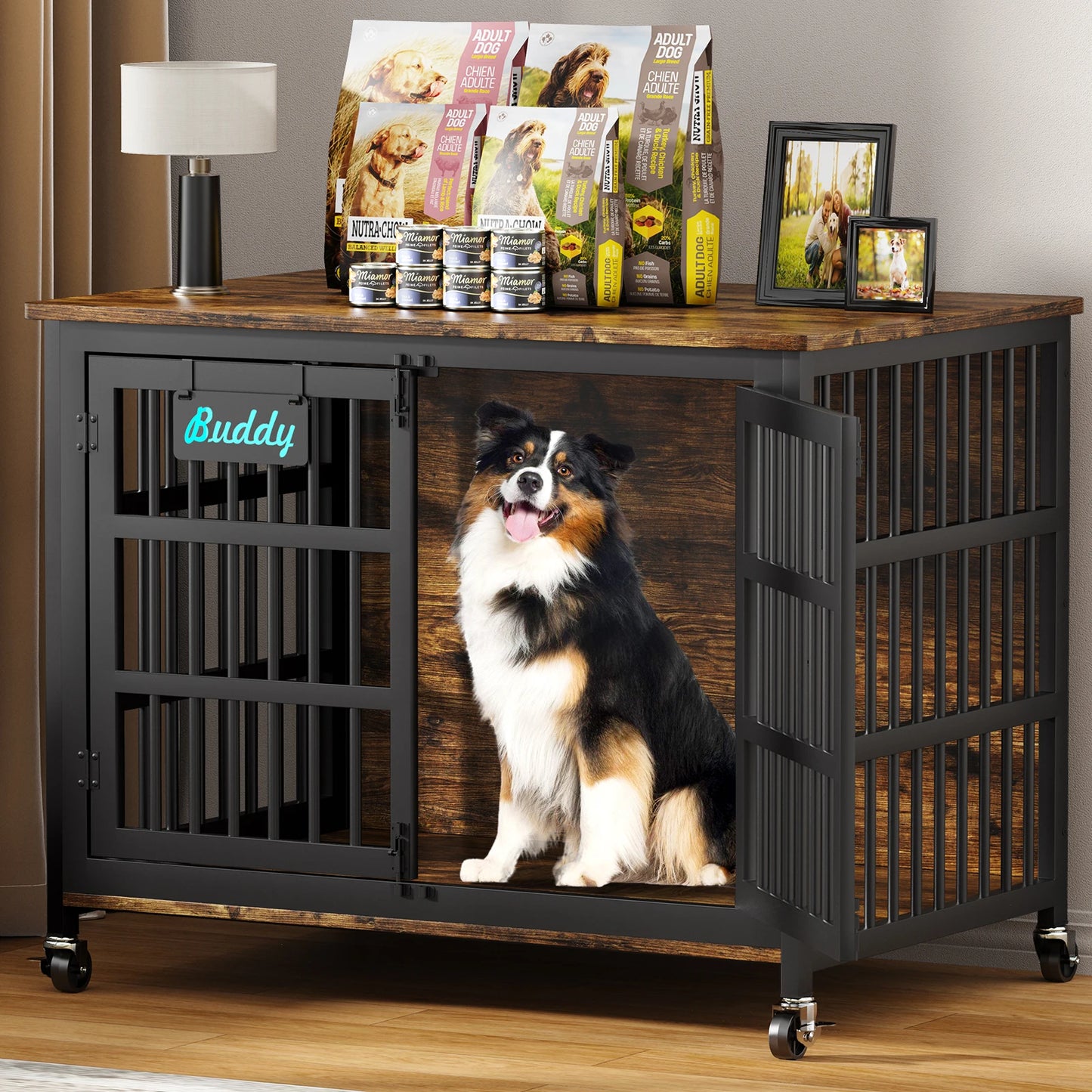 Casters Dog Crate Furniture Heavy Duty Kennel for Indoor Use
