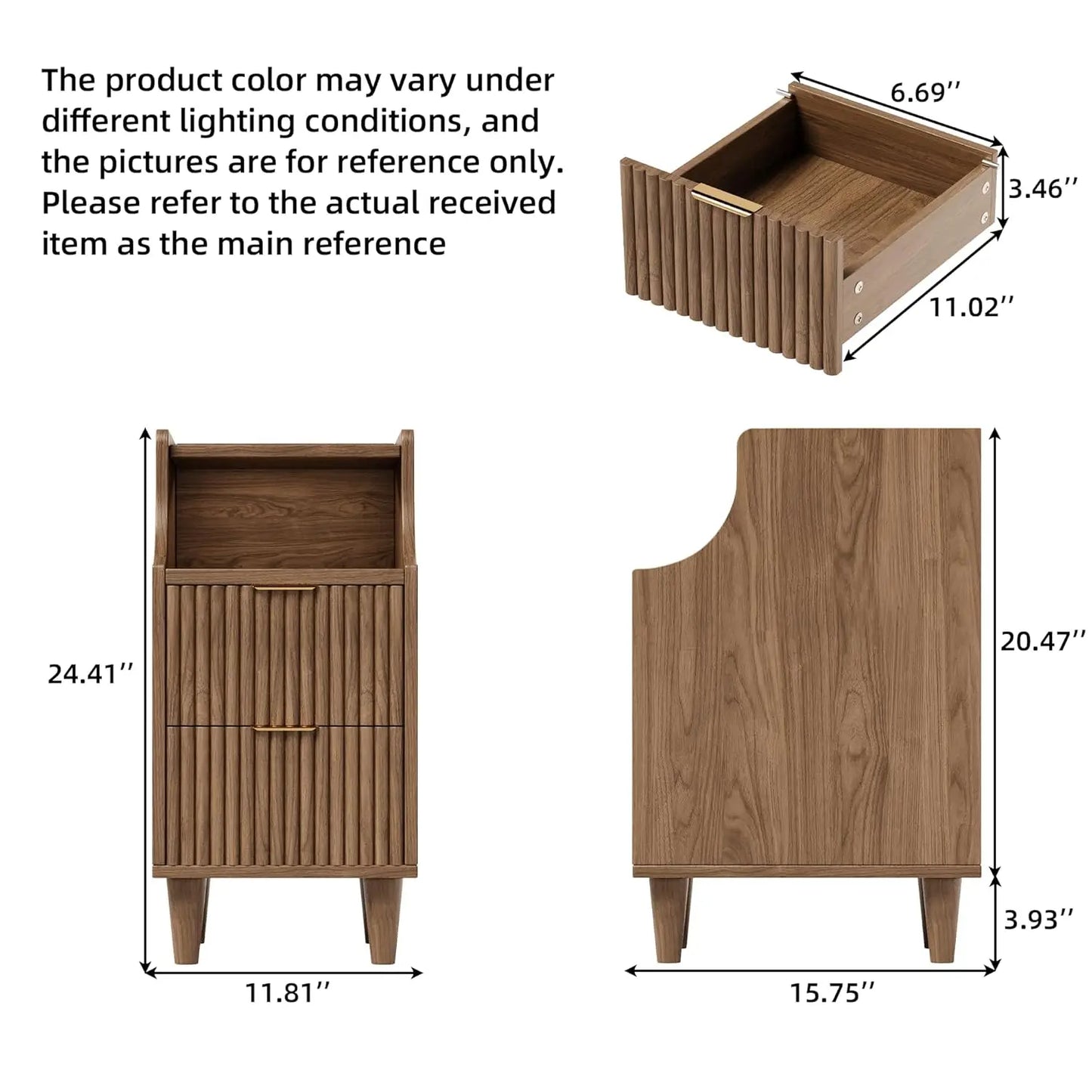 Frame Narrow Nightstand Set Of Two With Two Drawers